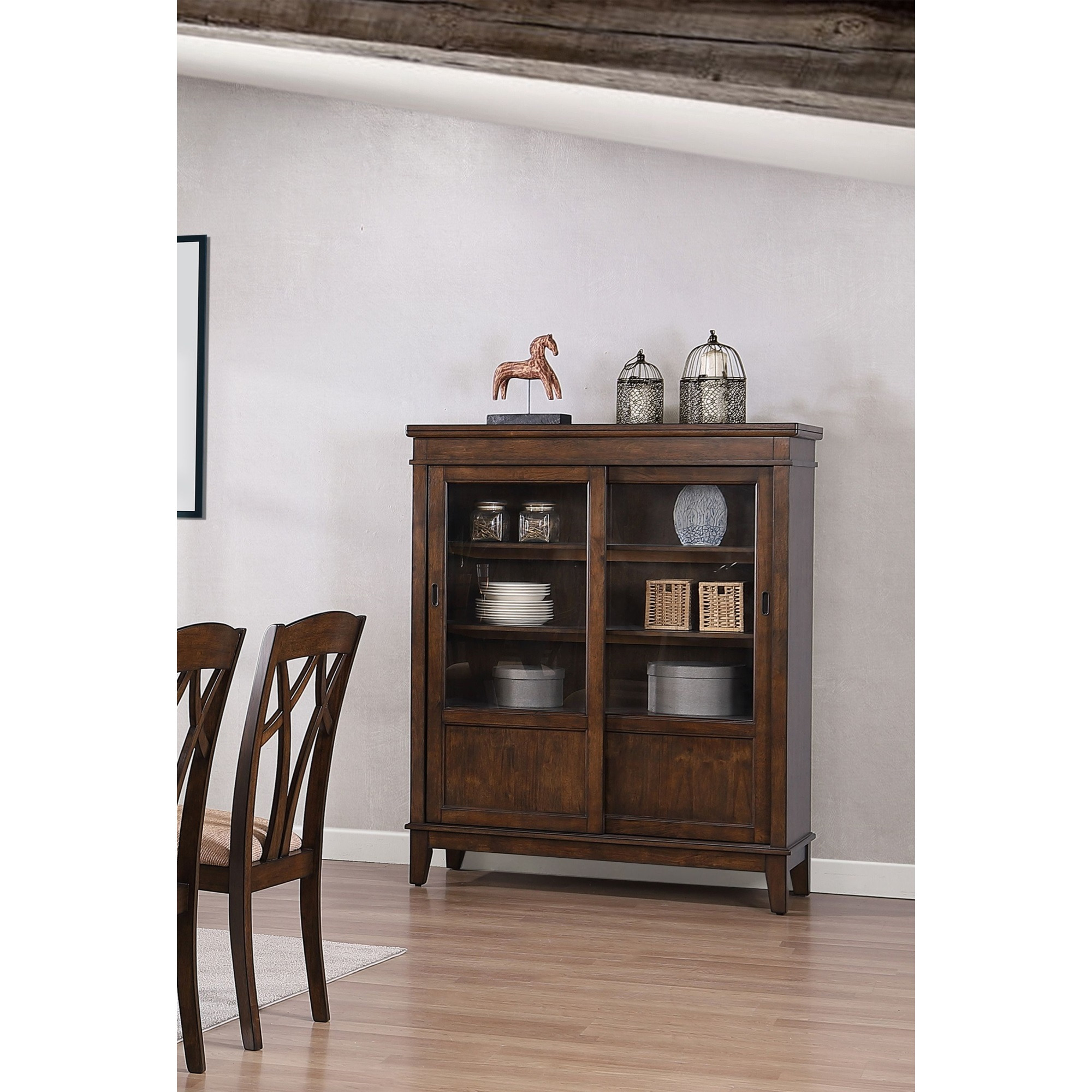 Mindy Cherry Wood Contemporary Curio China Display Cabinet with Storage Shelves