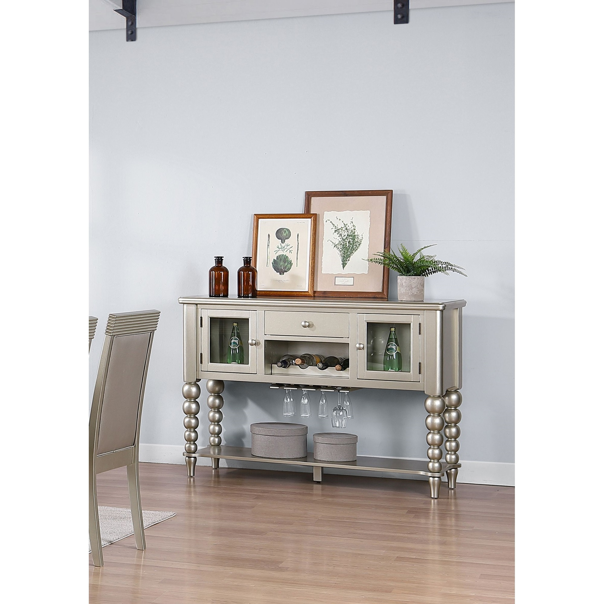 Zaria Champagne Wood Buffet Server with Wine & Stemware Storage