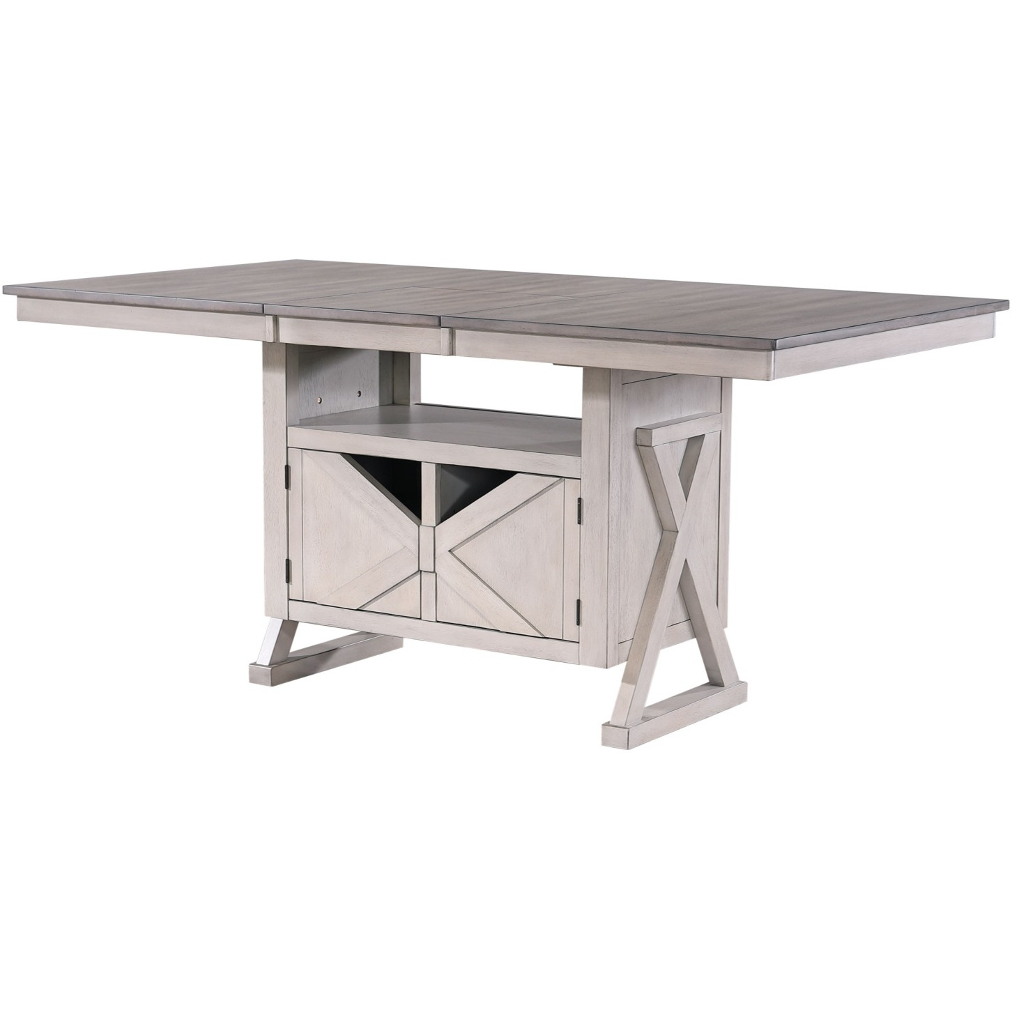 Figaro Counter Height Extendable Storage Dining Table, Wash Gray Wood