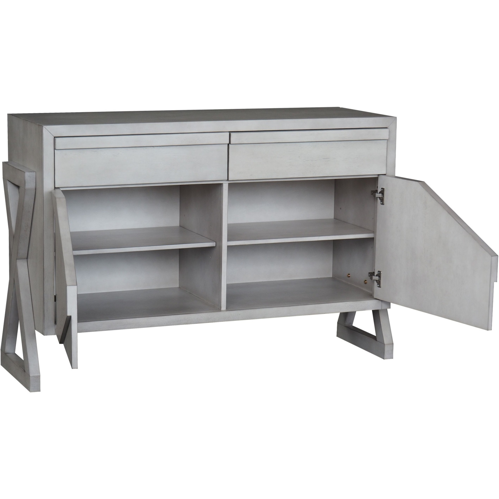 Figaro Buffet Server Cabinet with Storage Drawers, Wash Gray Wood