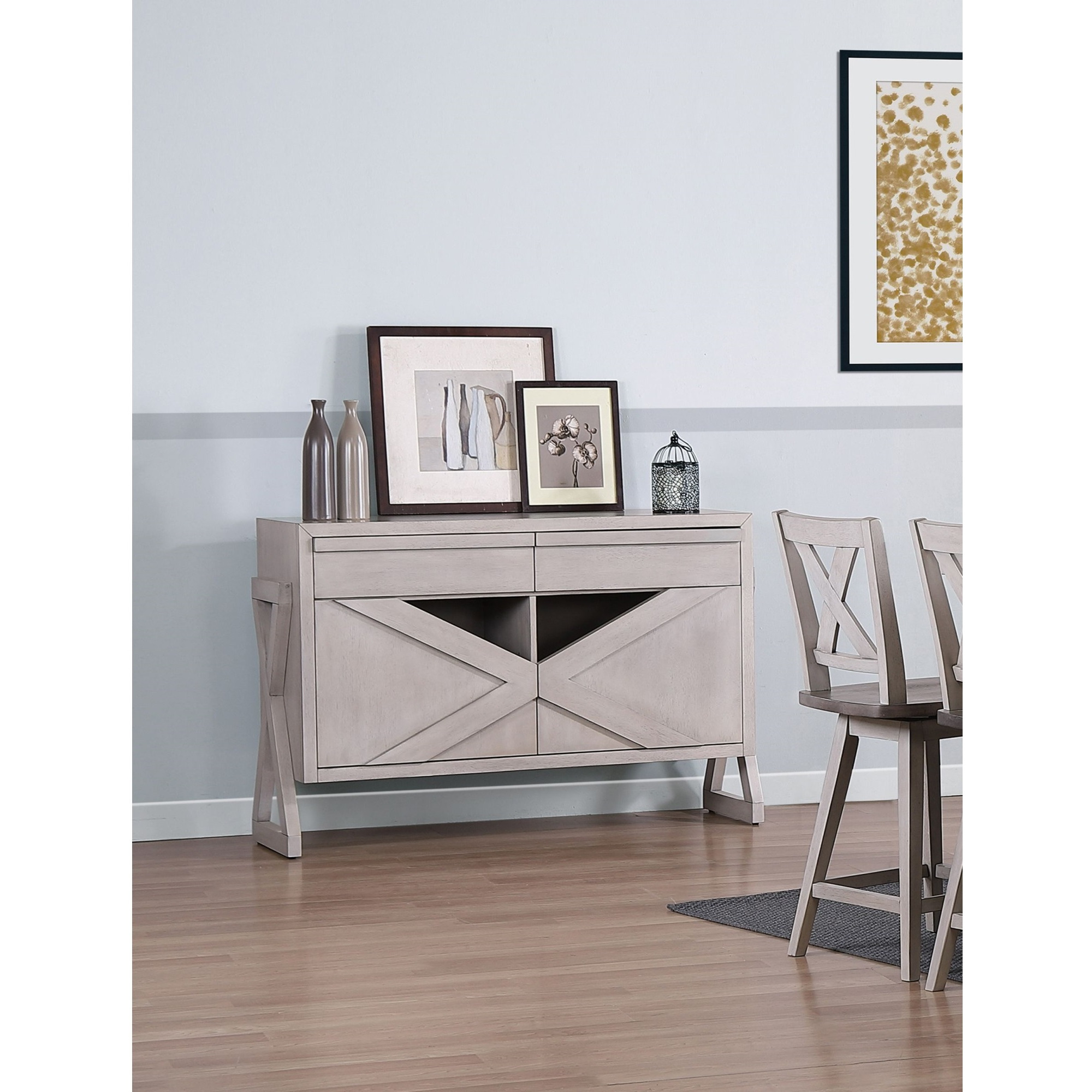 Figaro Buffet Server Cabinet with Storage Drawers, Wash Gray Wood
