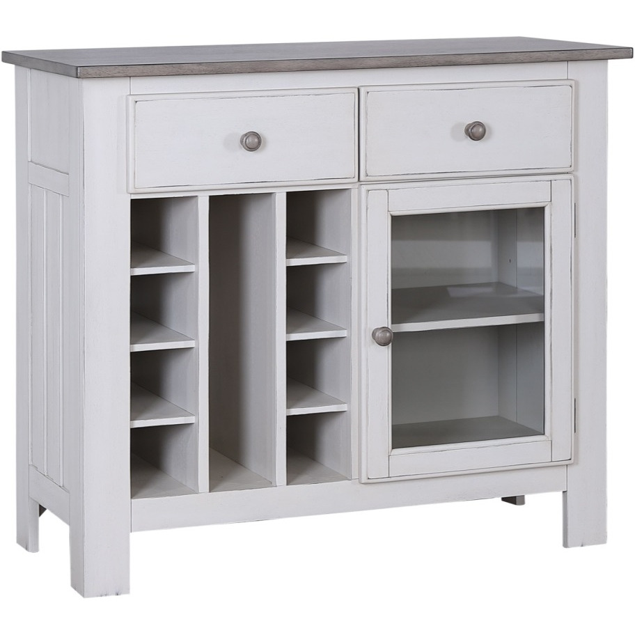 Millport Buffet Server with Wine Storage & Drawers, White & Wash Gray Wood