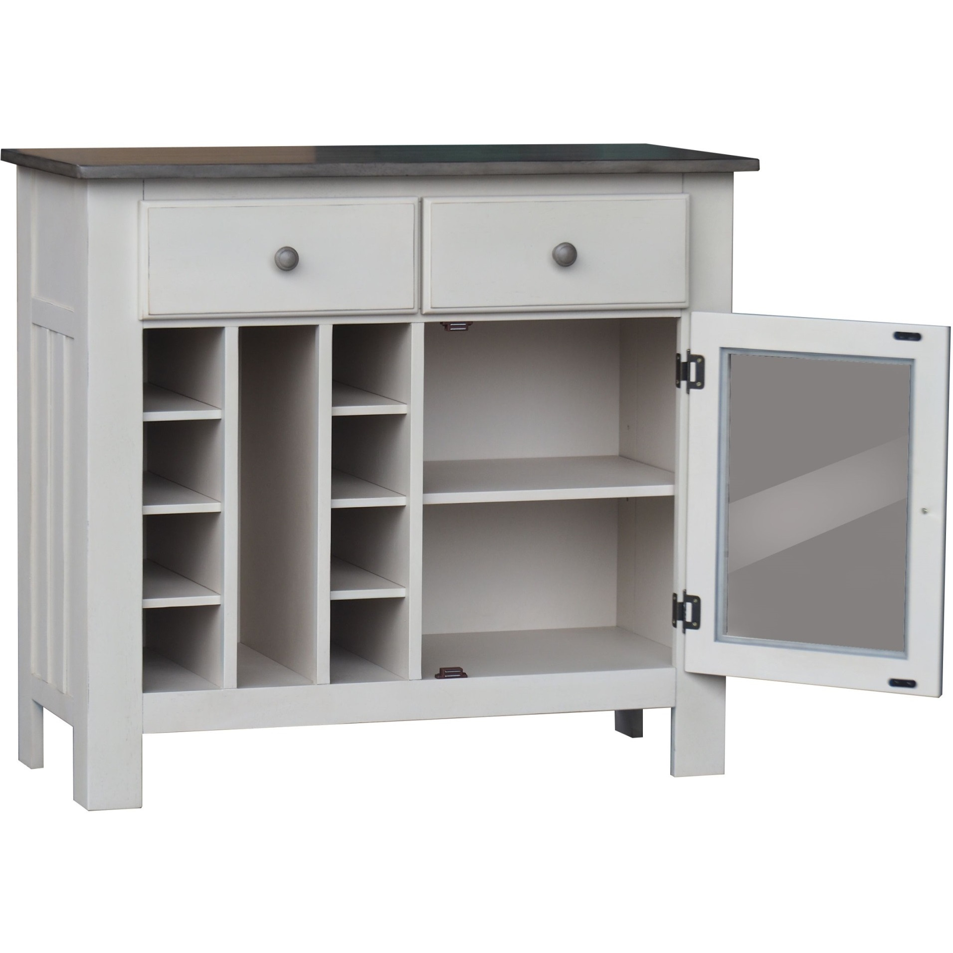 Millport Buffet Server with Wine Storage & Drawers, White & Wash Gray Wood