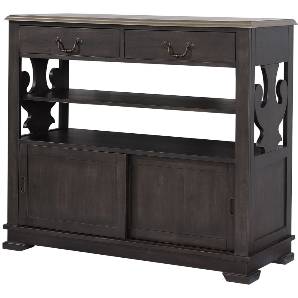 Frates Buffet Server with Storage Drawers & Shelves, Black & Brown Wood
