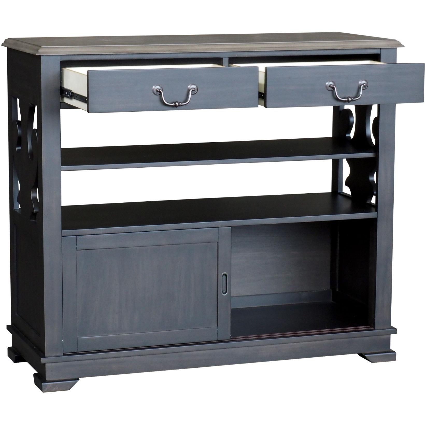 Frates Buffet Server with Storage Drawers & Shelves, Black & Brown Wood