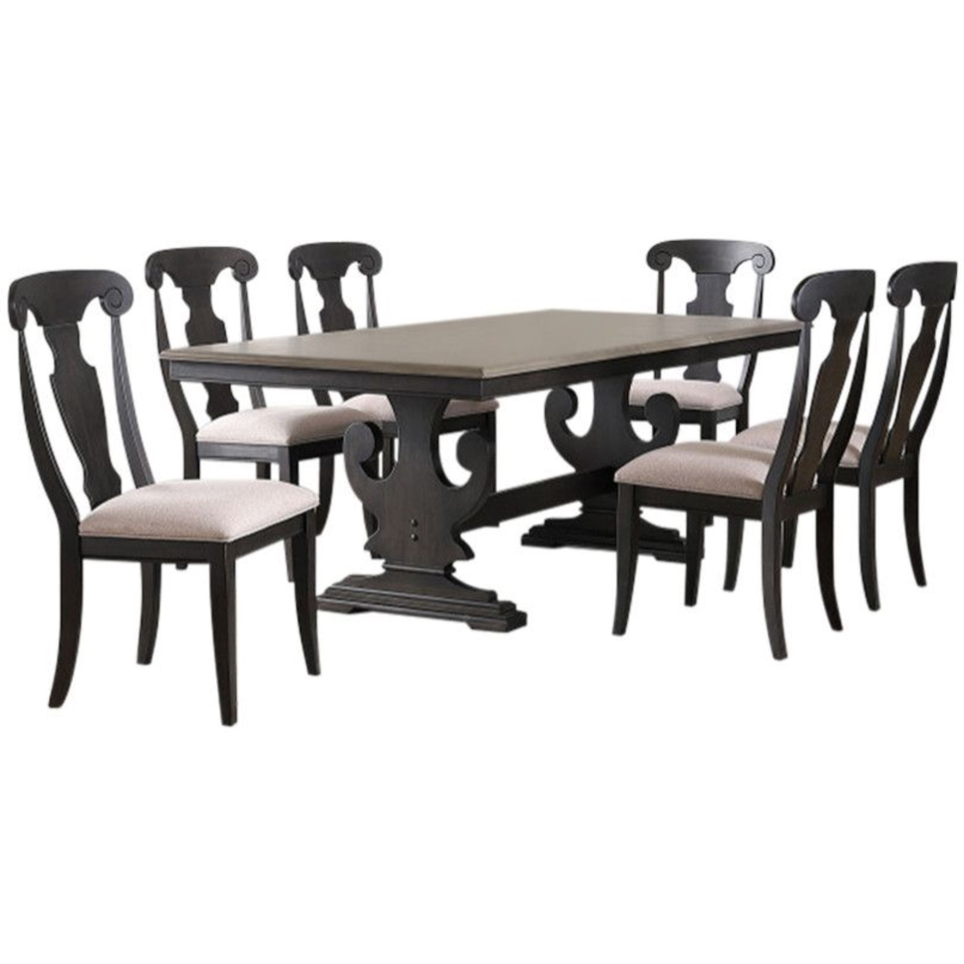 Frates 7 Piece Extendable Dining Set, Black & Brown Wood (Table & 6 Chairs)
