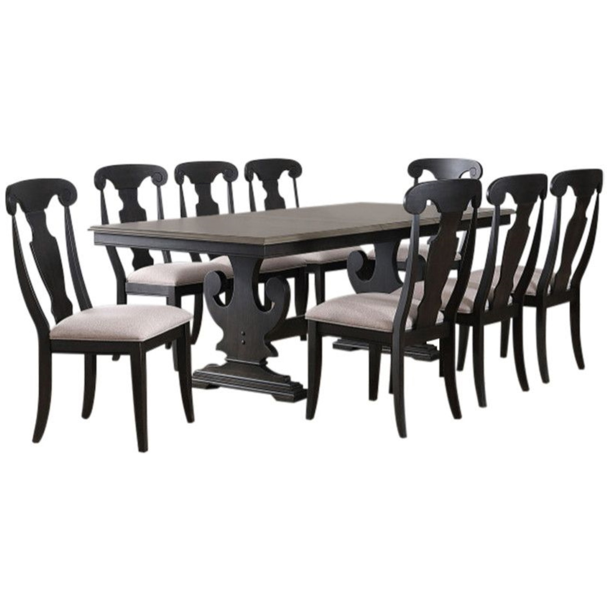 Frates 9 Piece Extendable Dining Set, Black & Brown Wood (Table & 8 Chairs)
