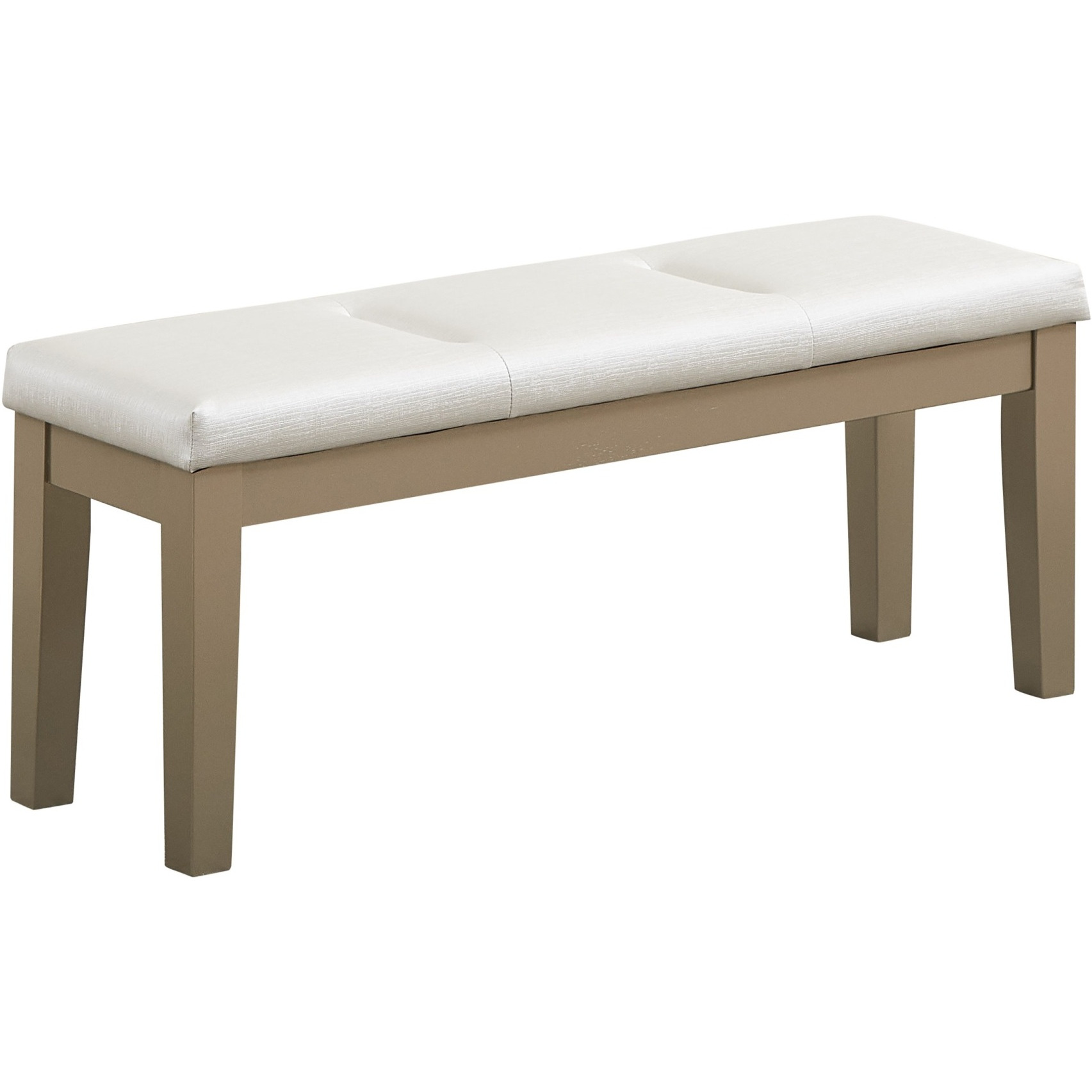 Legault Upholstered Modern Dining Bench, White Vinyl & Gold Wood