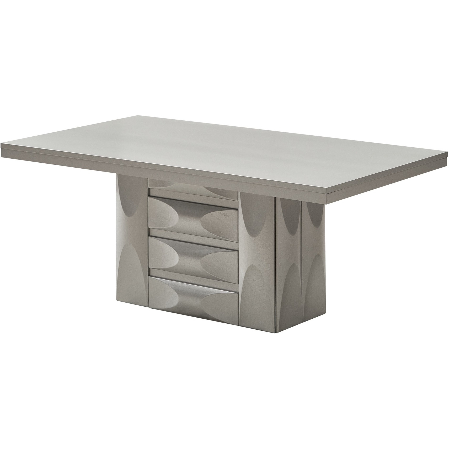 Astra 7 Piece Pedestal Dining Set, Champagne Wood & White Vinyl (Table, 6 Chairs)