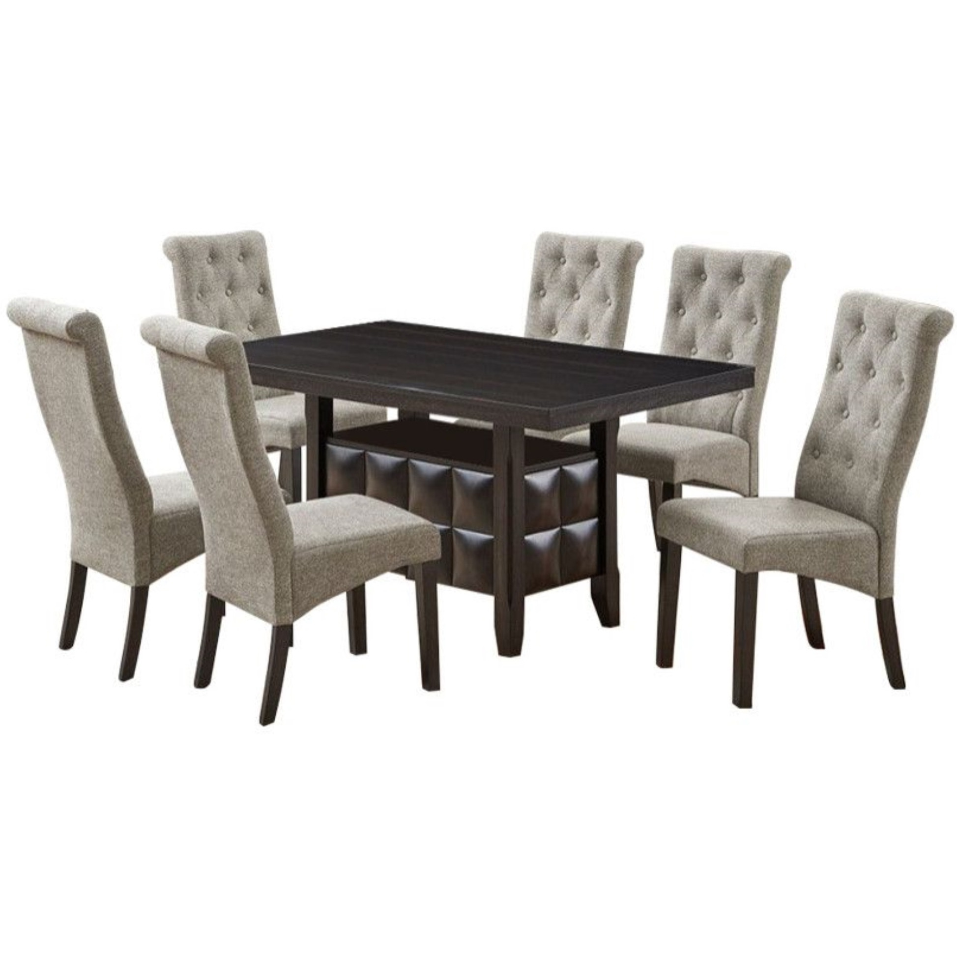 Huxley 7 Piece Contemporary Dining Set, Black Wood & Light Gray Fabric (Table, 6 Chairs)