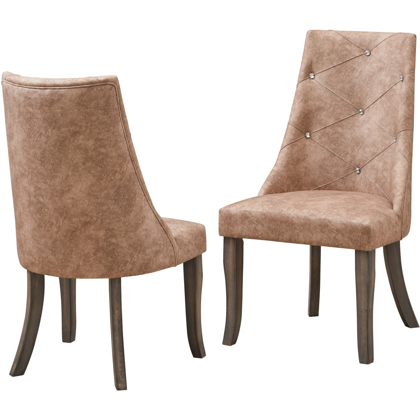 Benoit Crystal Tufted Upholstered Dining Side Chairs, Light Brown Fabric & Gray Wood (Set of 2)