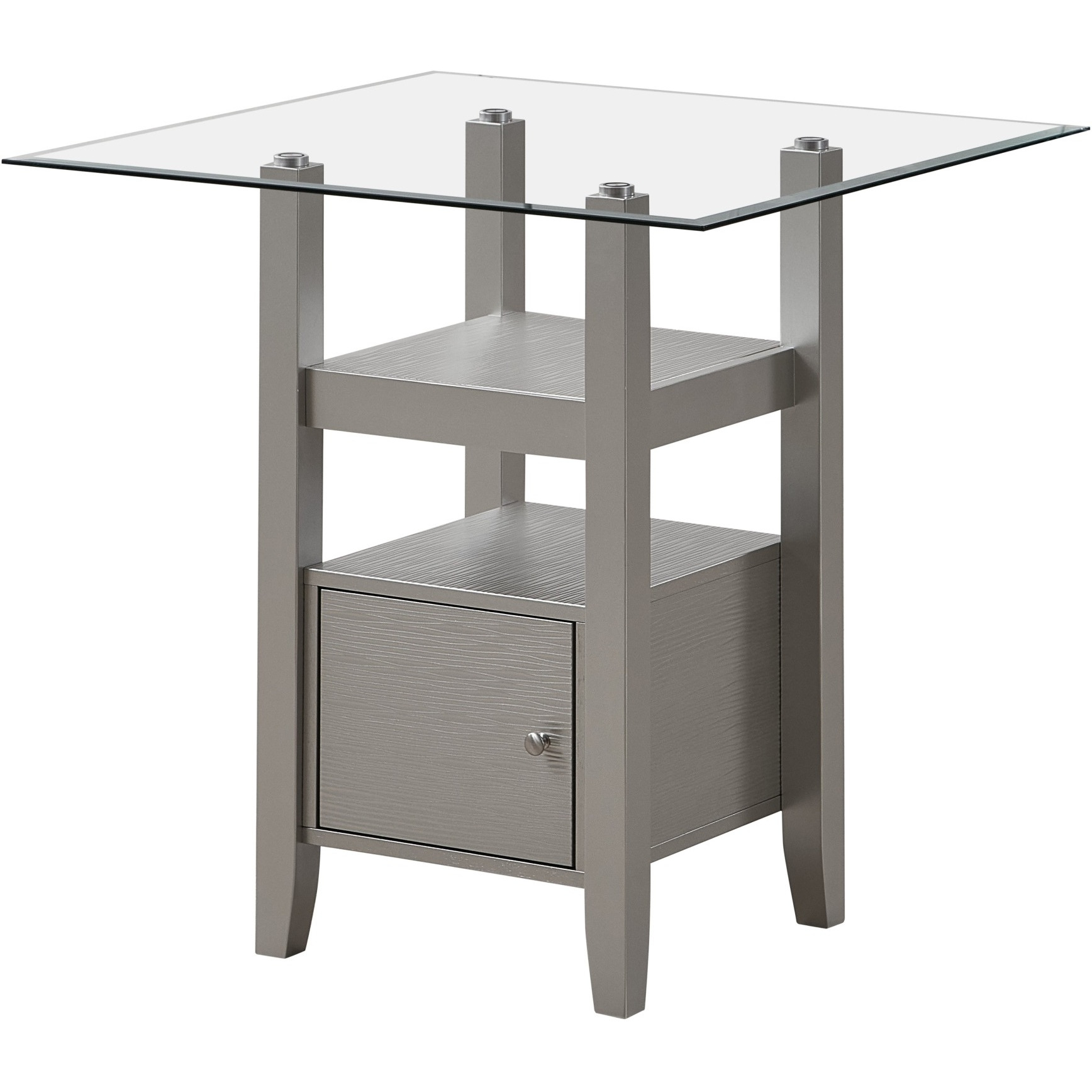 Luder Square Counter Height Storage Dining Pub Table, Champagne Wood, Tempered Glass Top