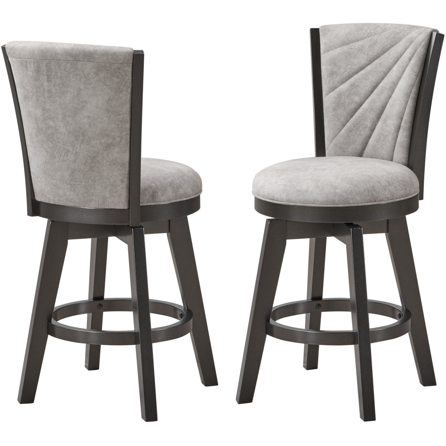 Charest Counter Height Swivel Stools, Silver Polyester & Metallic Gray Wood
