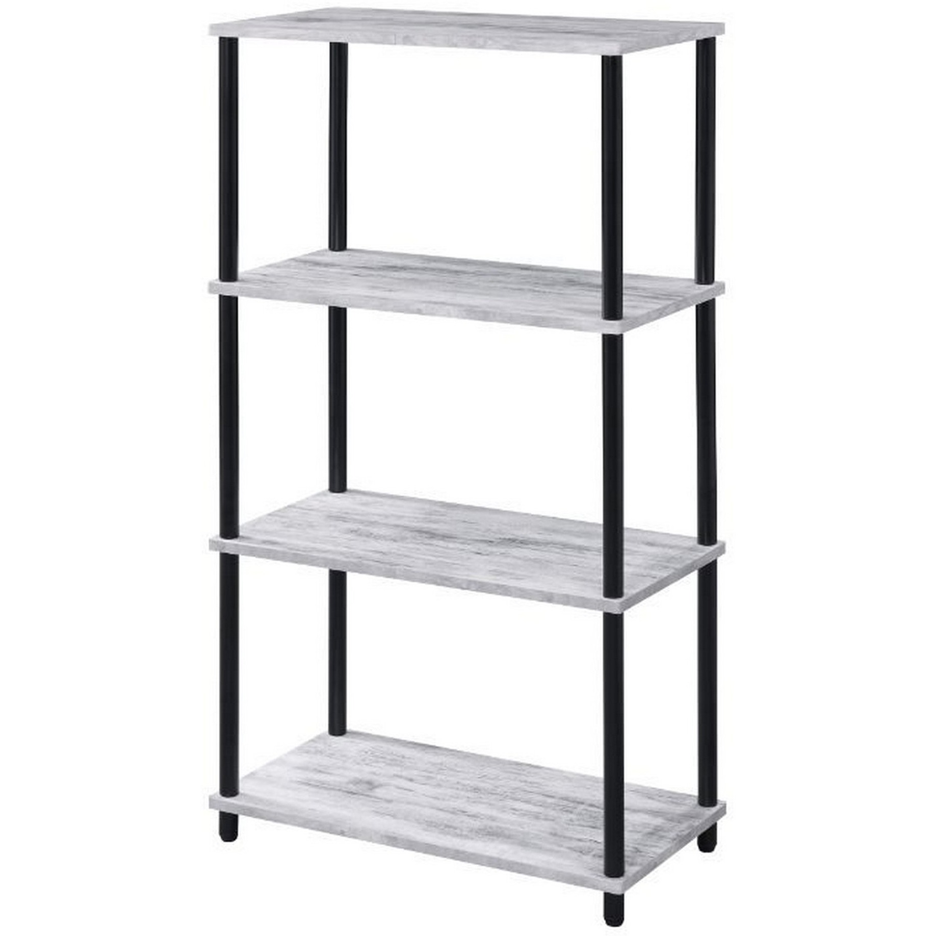 4 Tier Design Bookshelf with Metal Tubular Legs, Antique White