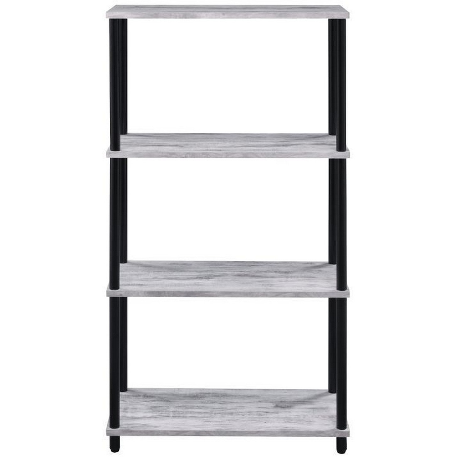 4 Tier Design Bookshelf with Metal Tubular Legs, Antique White