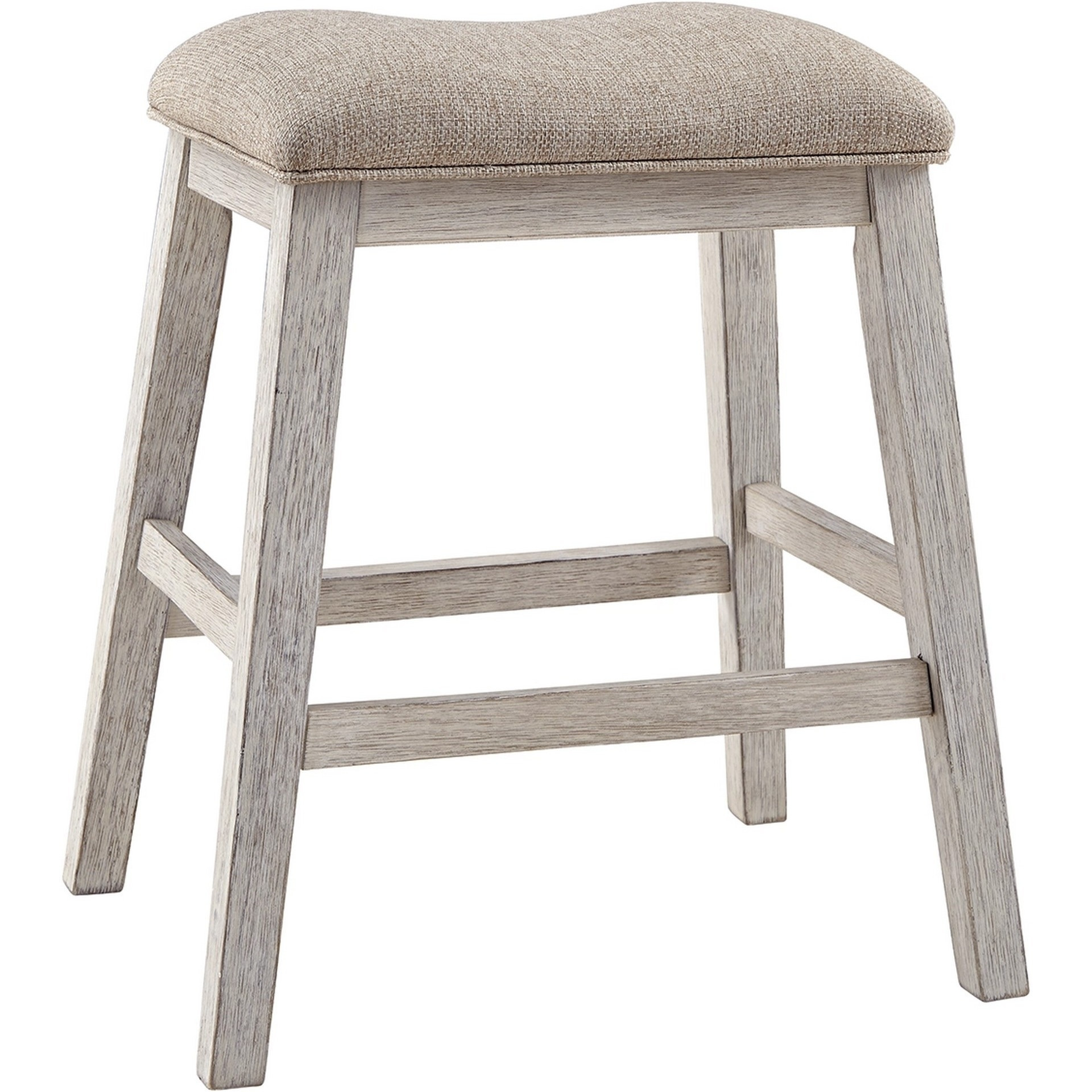 Fabric Upholstered Stool with Angled Legs, Set of 2, Beige