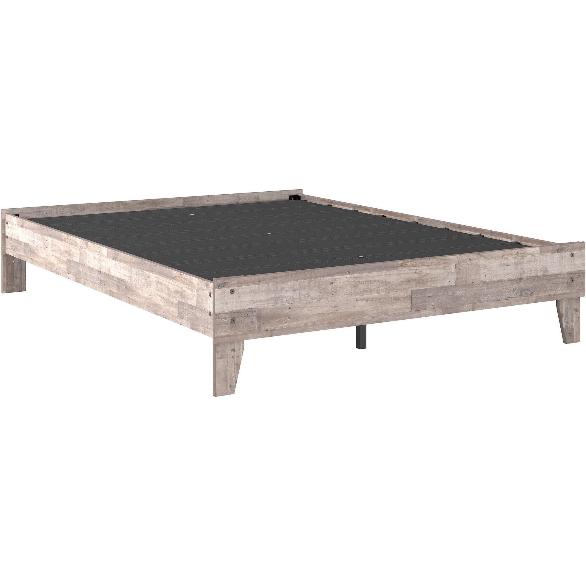 Queen Platform Bed with Butcher Block Design, Washed White