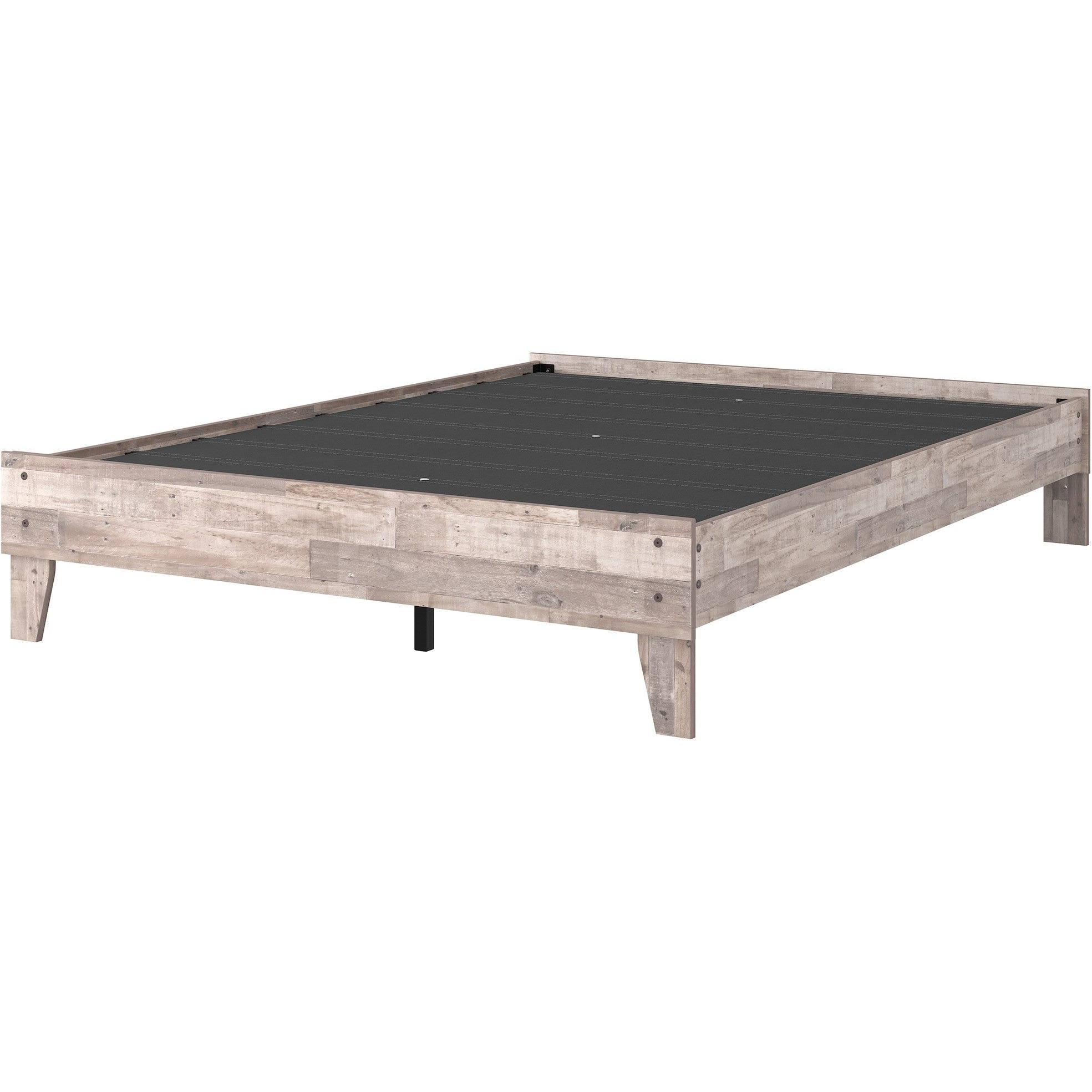 Queen Platform Bed with Butcher Block Design, Washed White