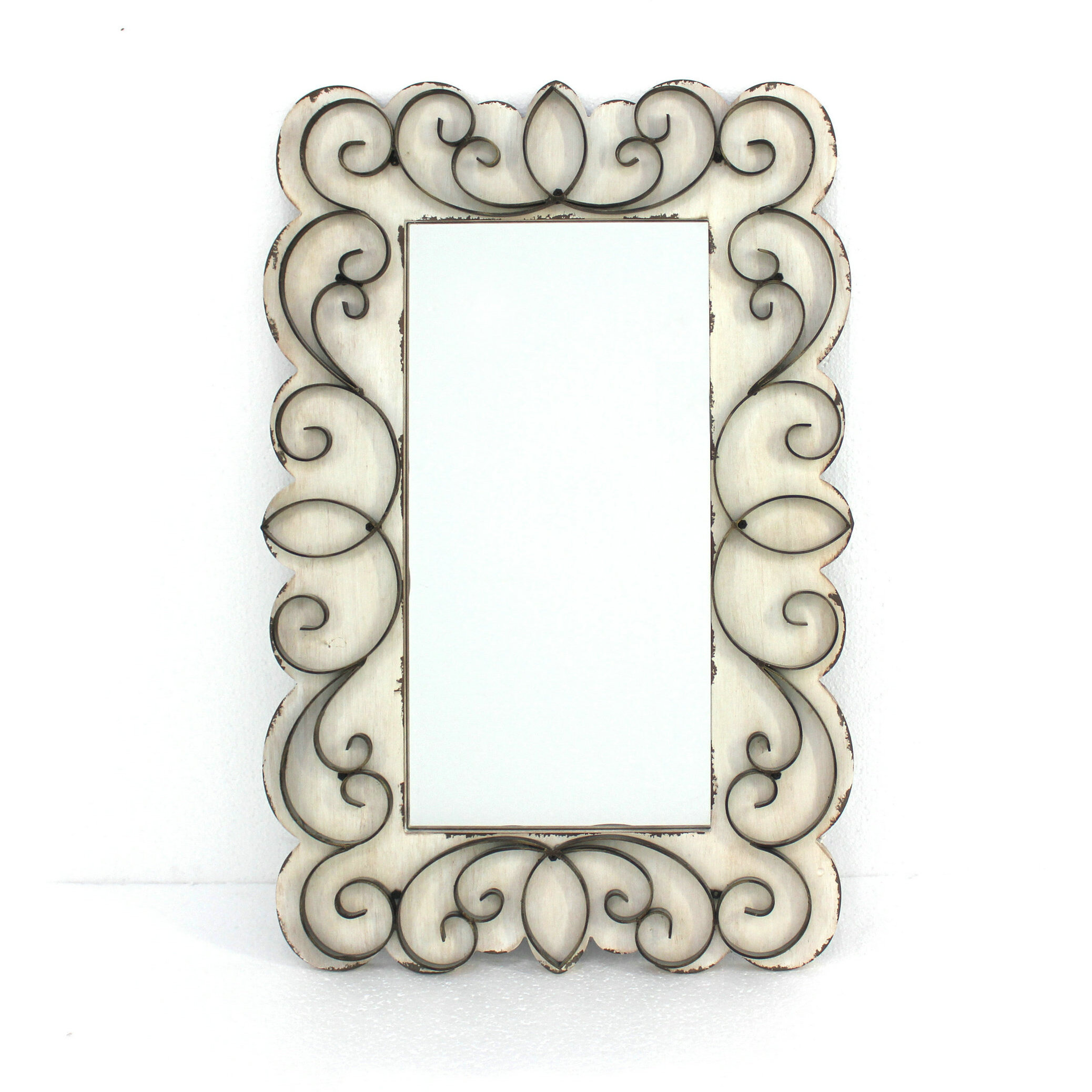 Vintage Decorative Wood & Metal Wall Mirror