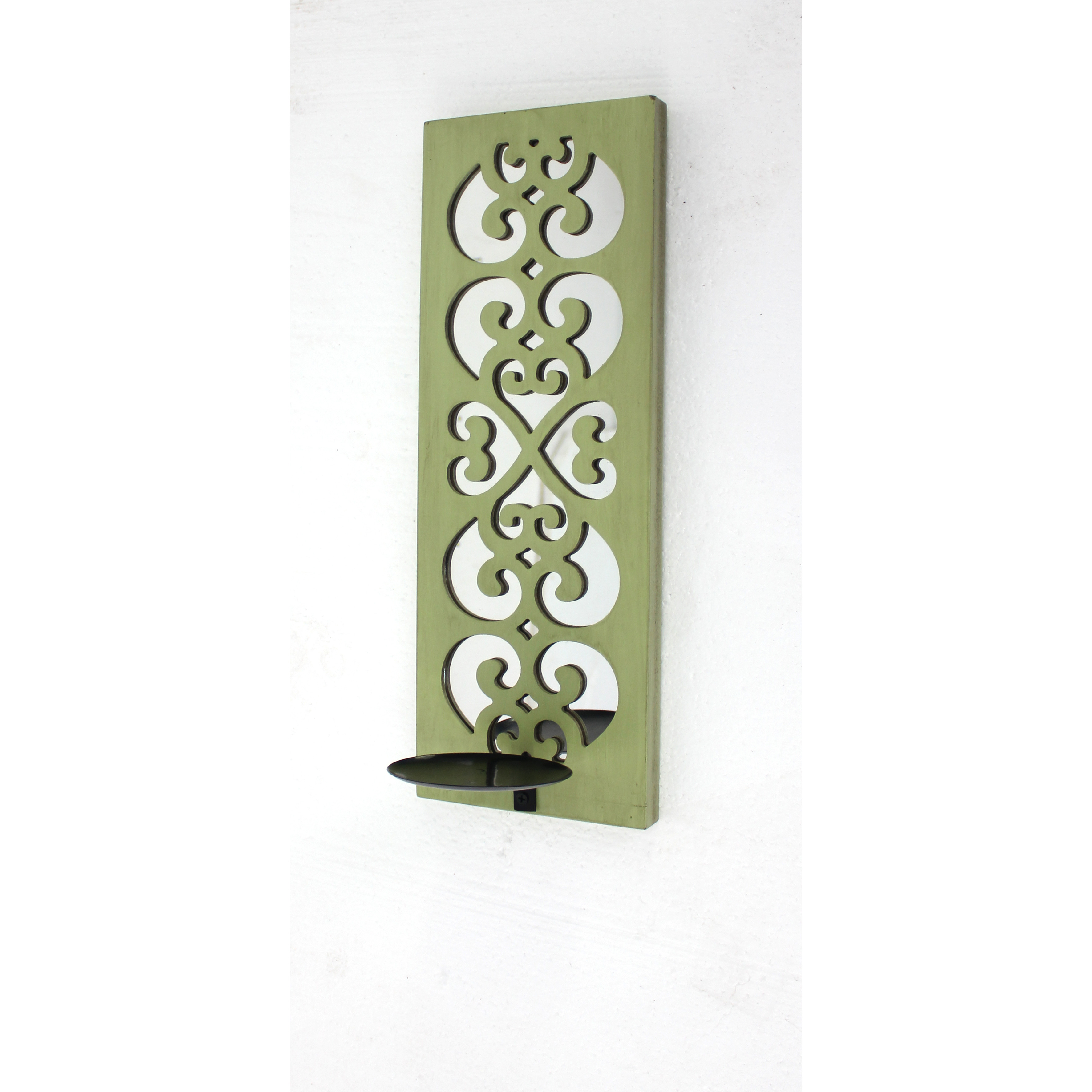 Traditional Green Candle Holder Sconce with Mirror