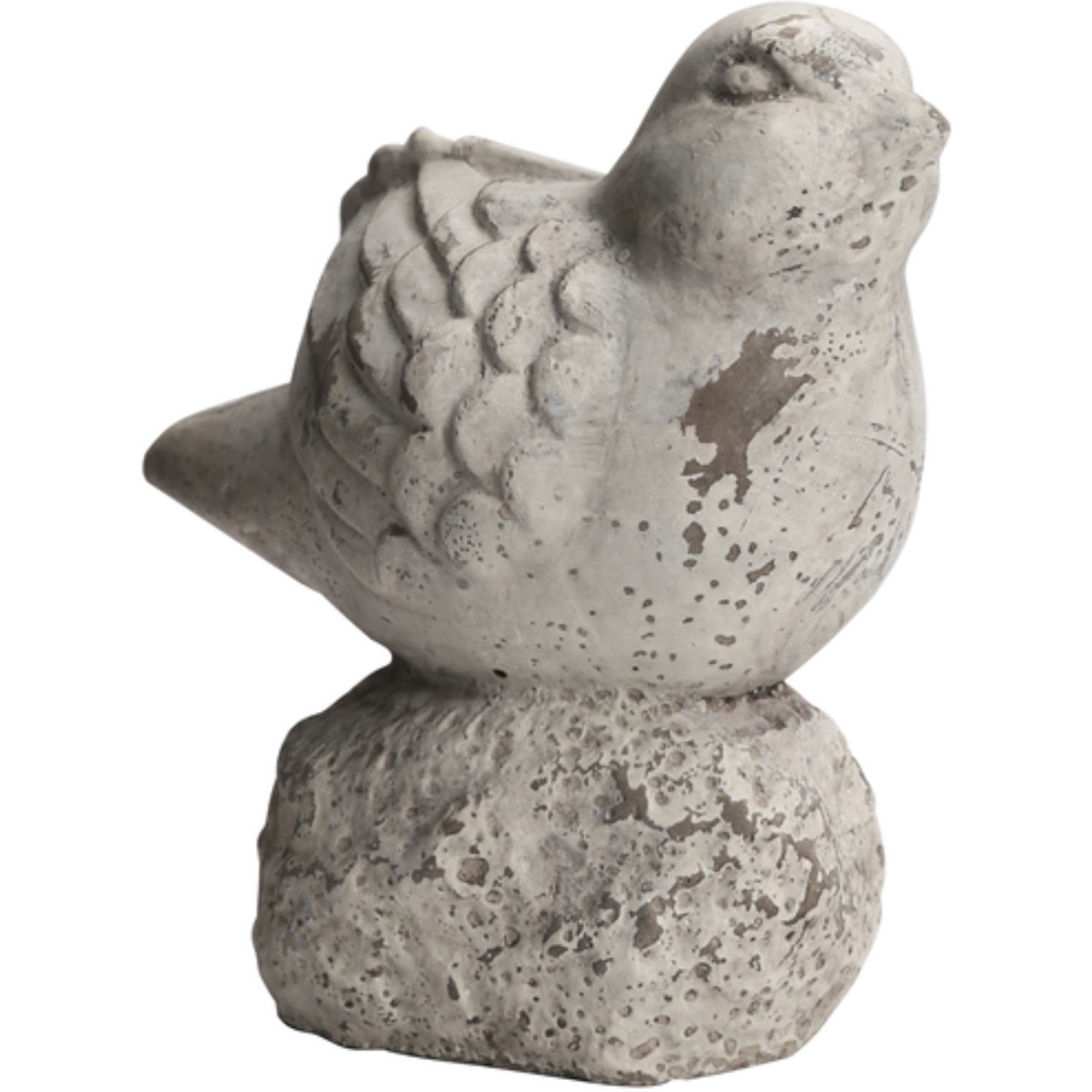 Cement Cardinal Bird Figurine on Rock Hollow Base SM Distressed Finish Gray