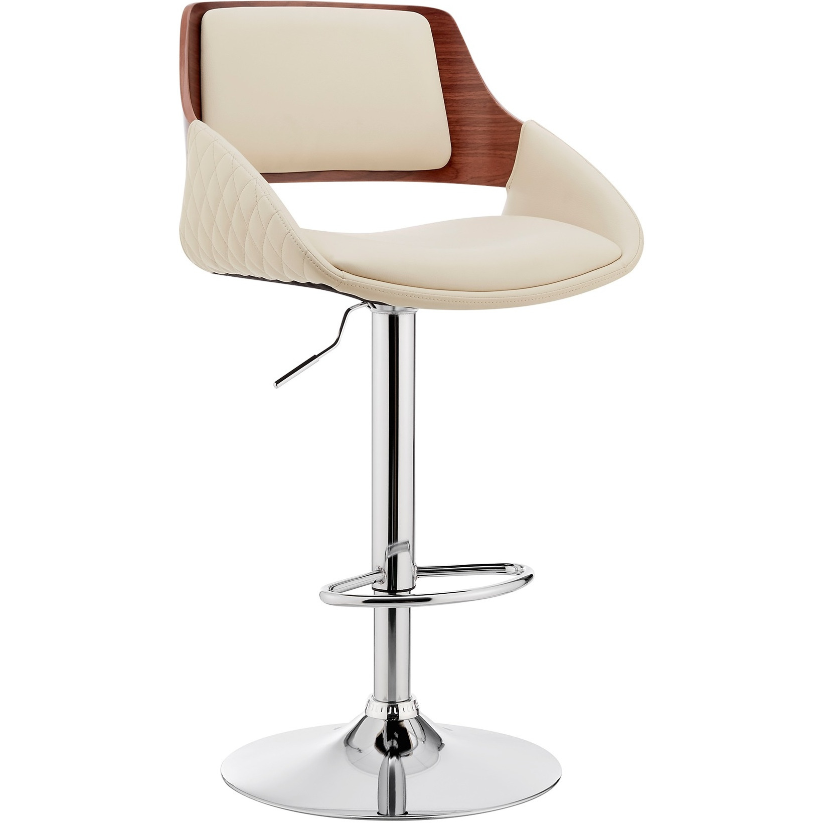 Colby Adjustable Cream Faux Leather and Chrome Finish Bar Stool