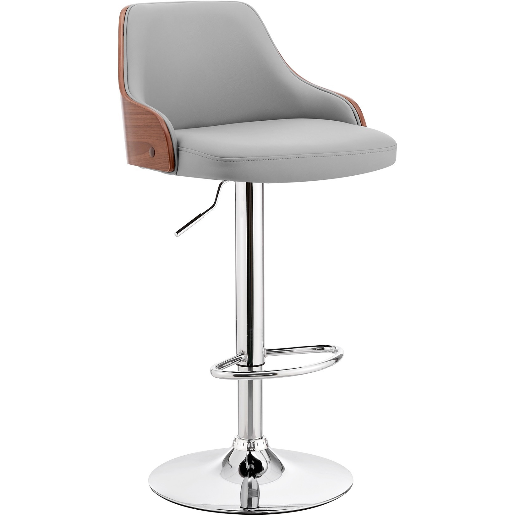 Asher Adjustable Gray Faux Leather and Chrome Finish Bar Stool