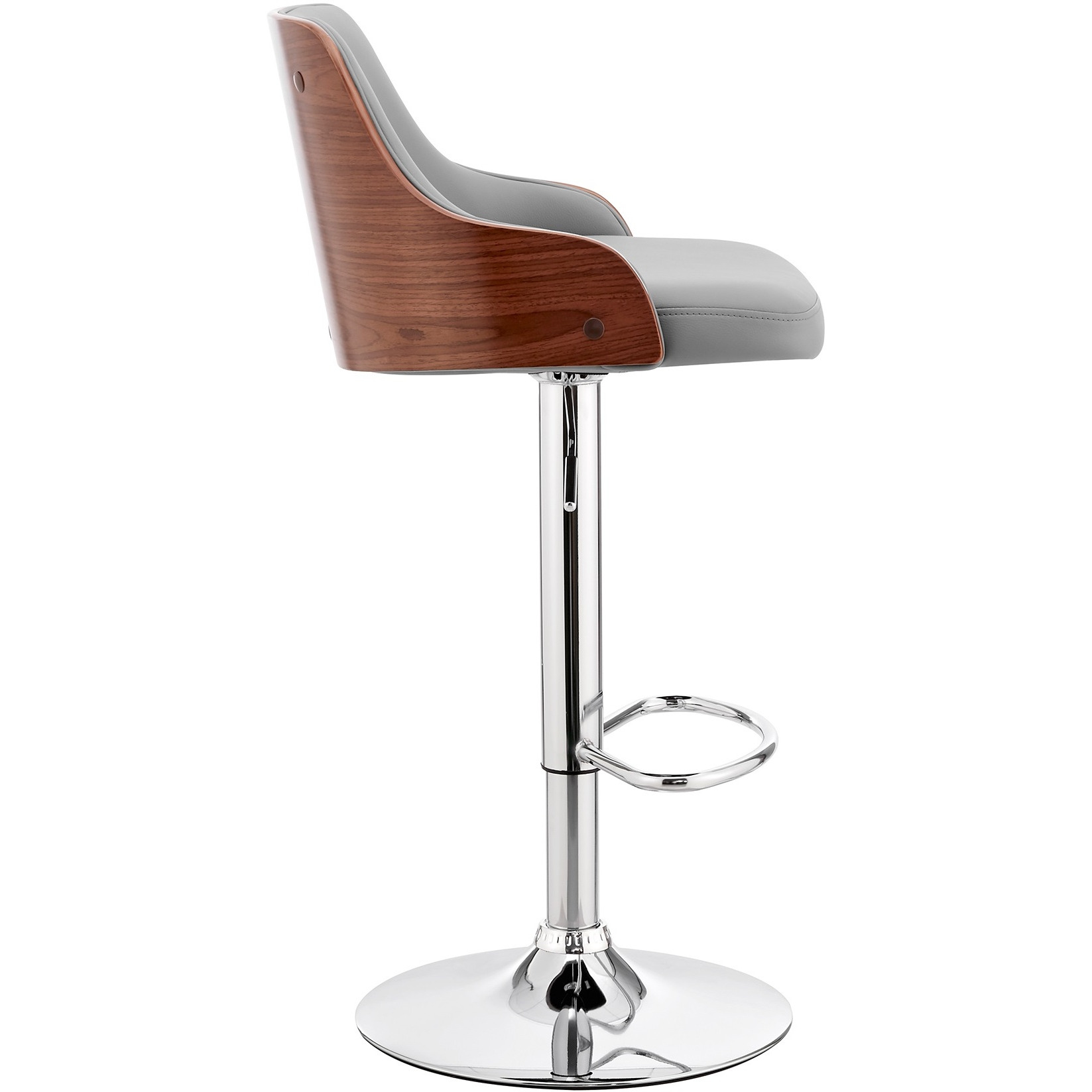 Asher Adjustable Gray Faux Leather and Chrome Finish Bar Stool