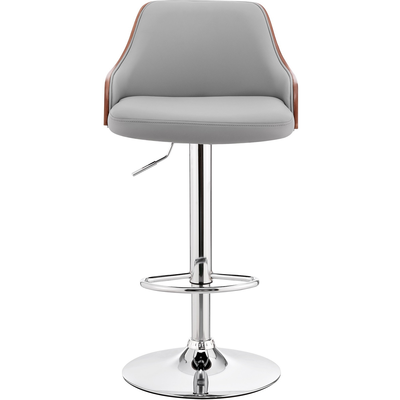 Asher Adjustable Gray Faux Leather and Chrome Finish Bar Stool