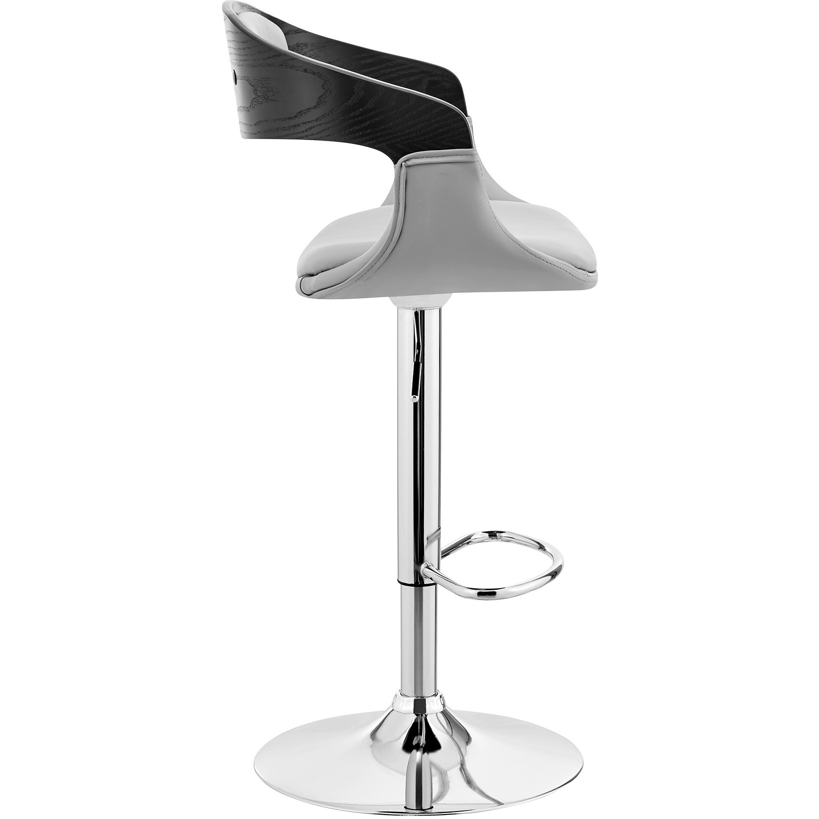 Benson Adjustable Gray Faux Leather and Black Wood Bar Stool with Chrome Base