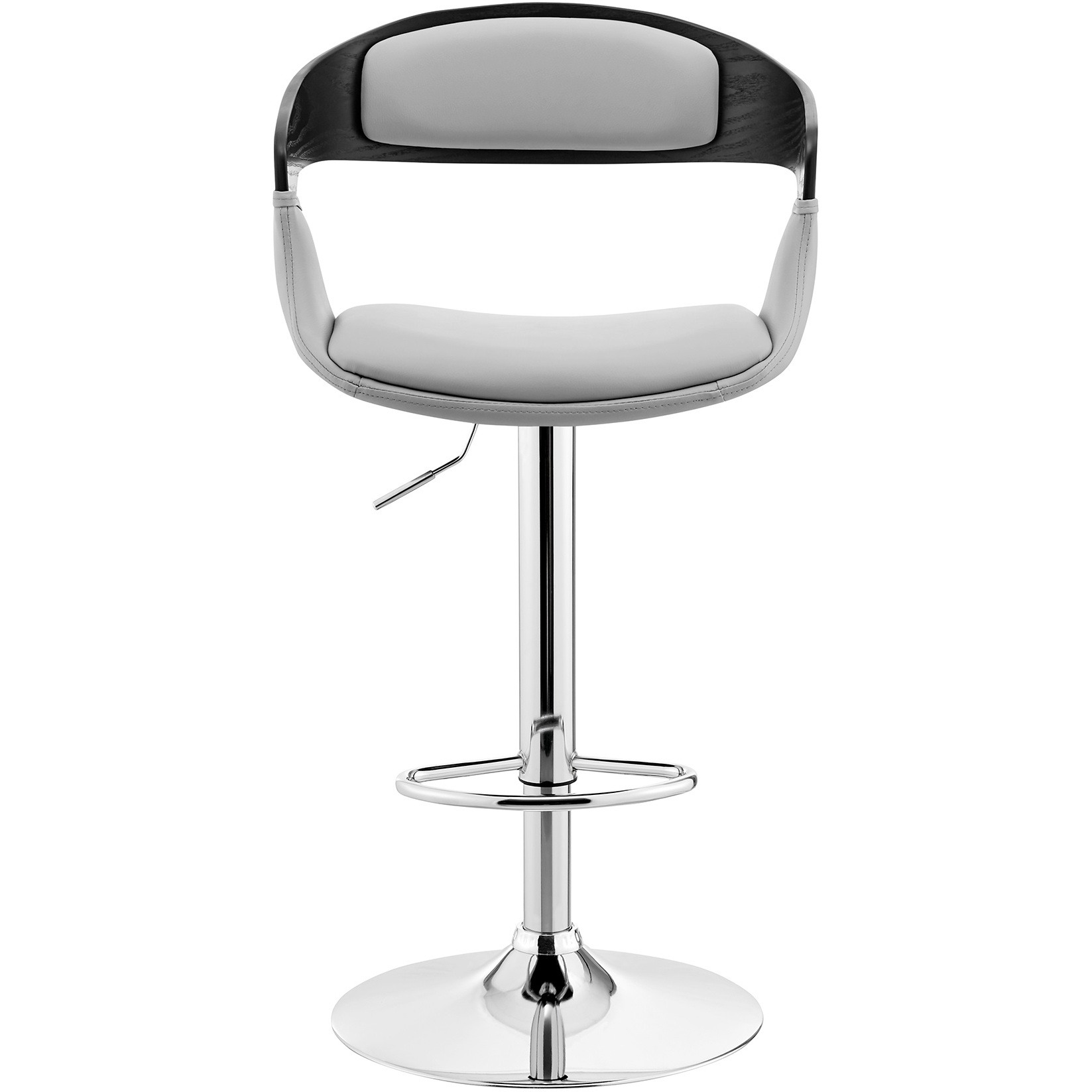 Benson Adjustable Gray Faux Leather and Black Wood Bar Stool with Chrome Base