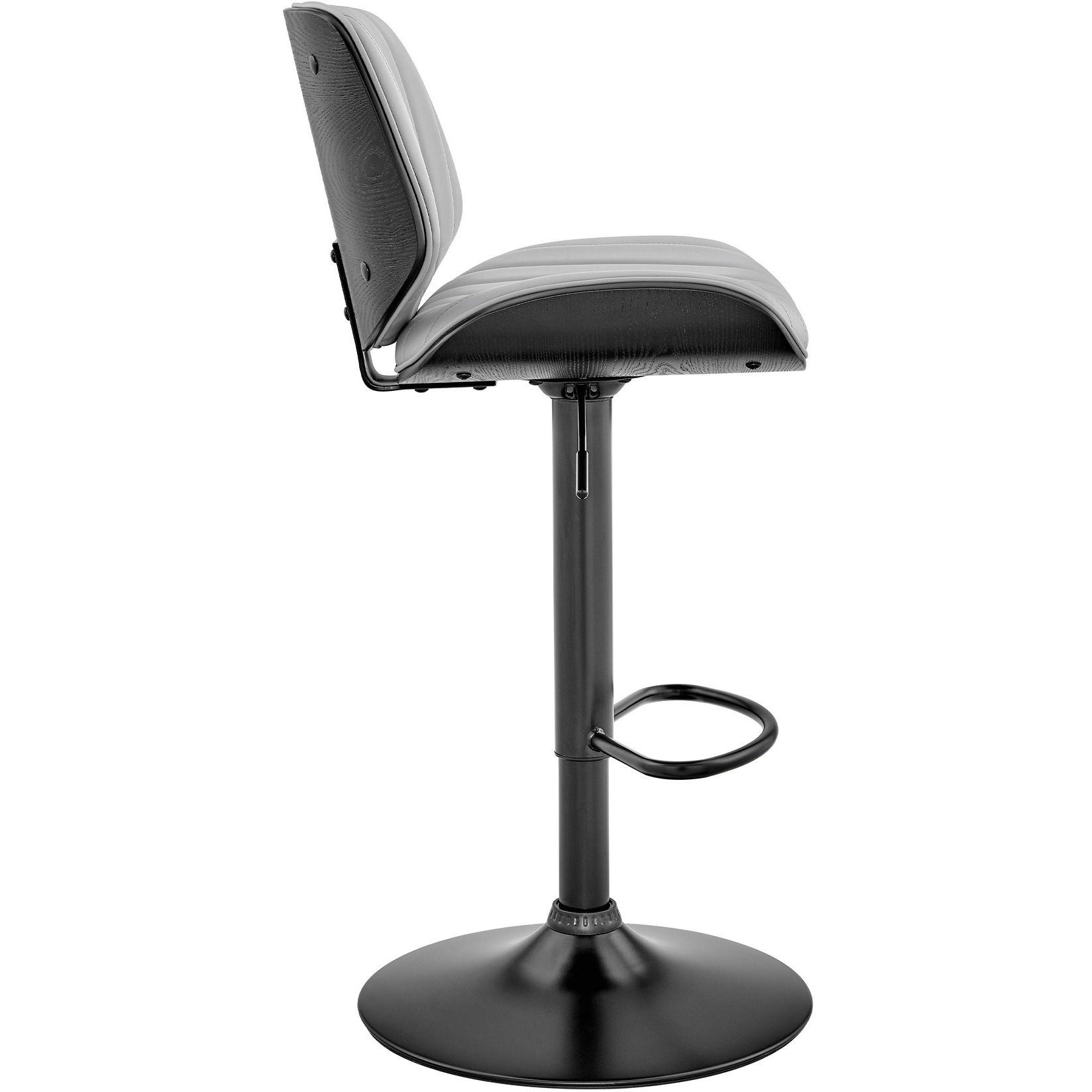 Brock Adjustable Gray Faux Leather and Walnut Wood Bar Stool with Black Base