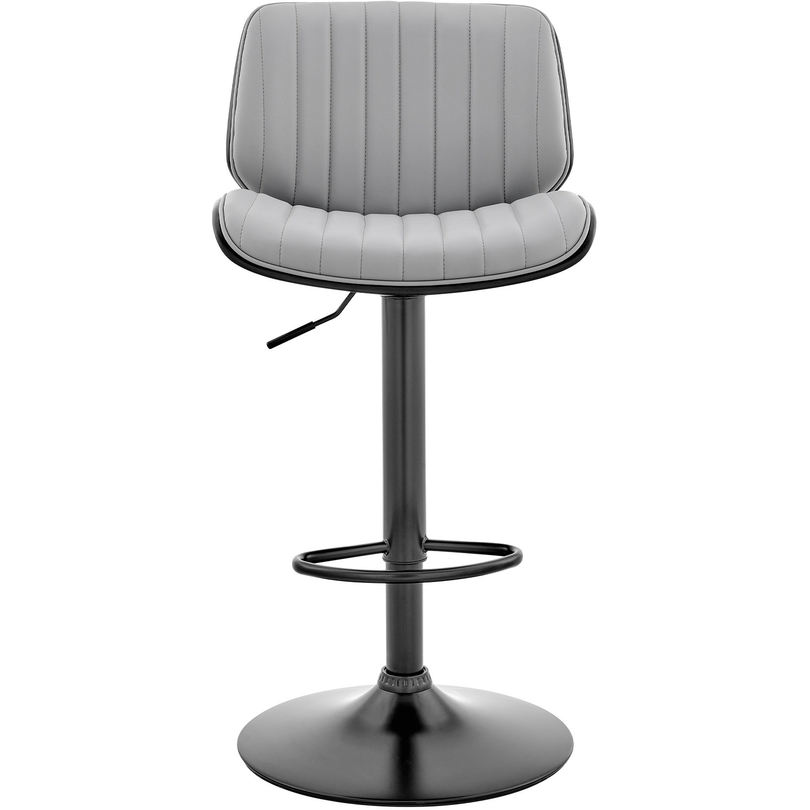 Brock Adjustable Gray Faux Leather and Walnut Wood Bar Stool with Black Base