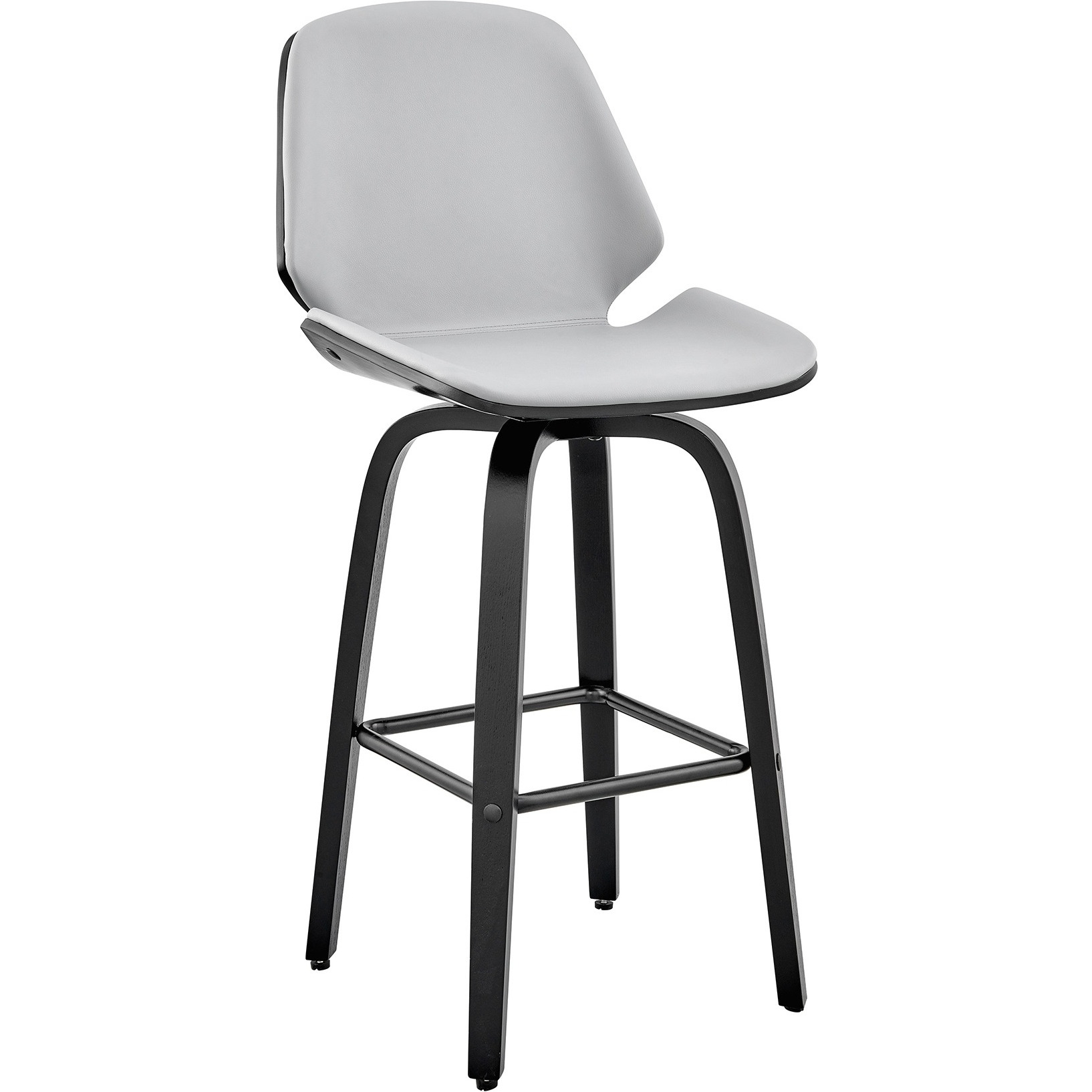 Arabela 26" Gray Faux Leather and Black Wood Swivel Bar Stool