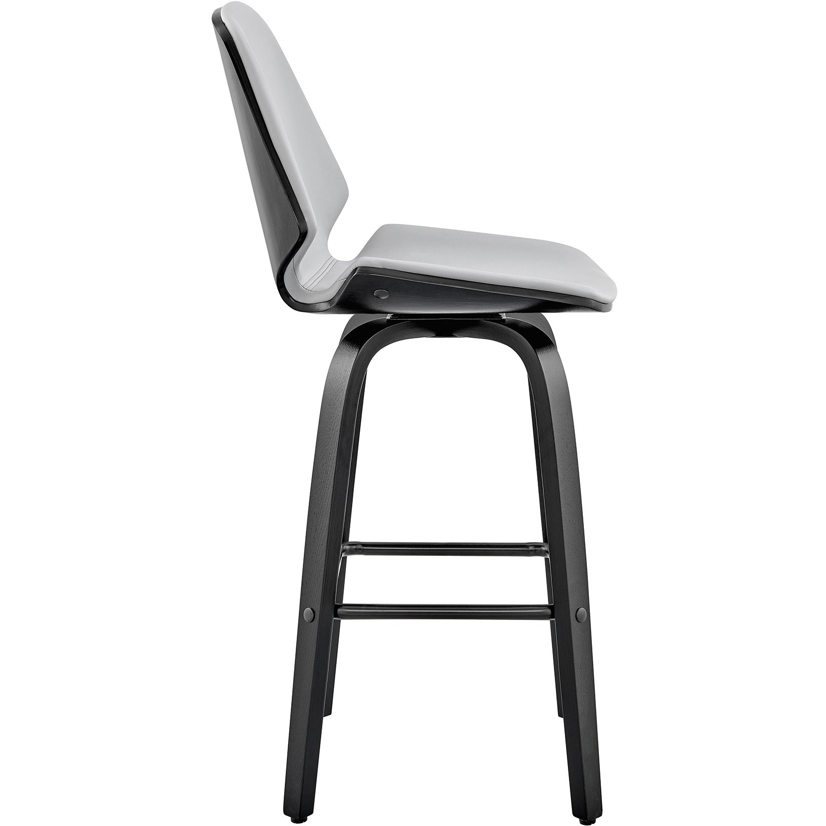 Arabela 26" Gray Faux Leather and Black Wood Swivel Bar Stool