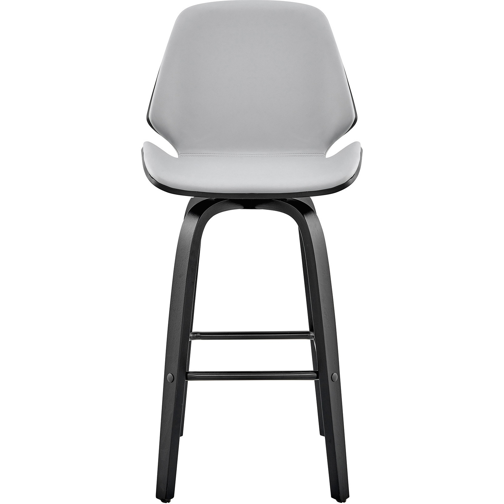 Arabela 26" Gray Faux Leather and Black Wood Swivel Bar Stool
