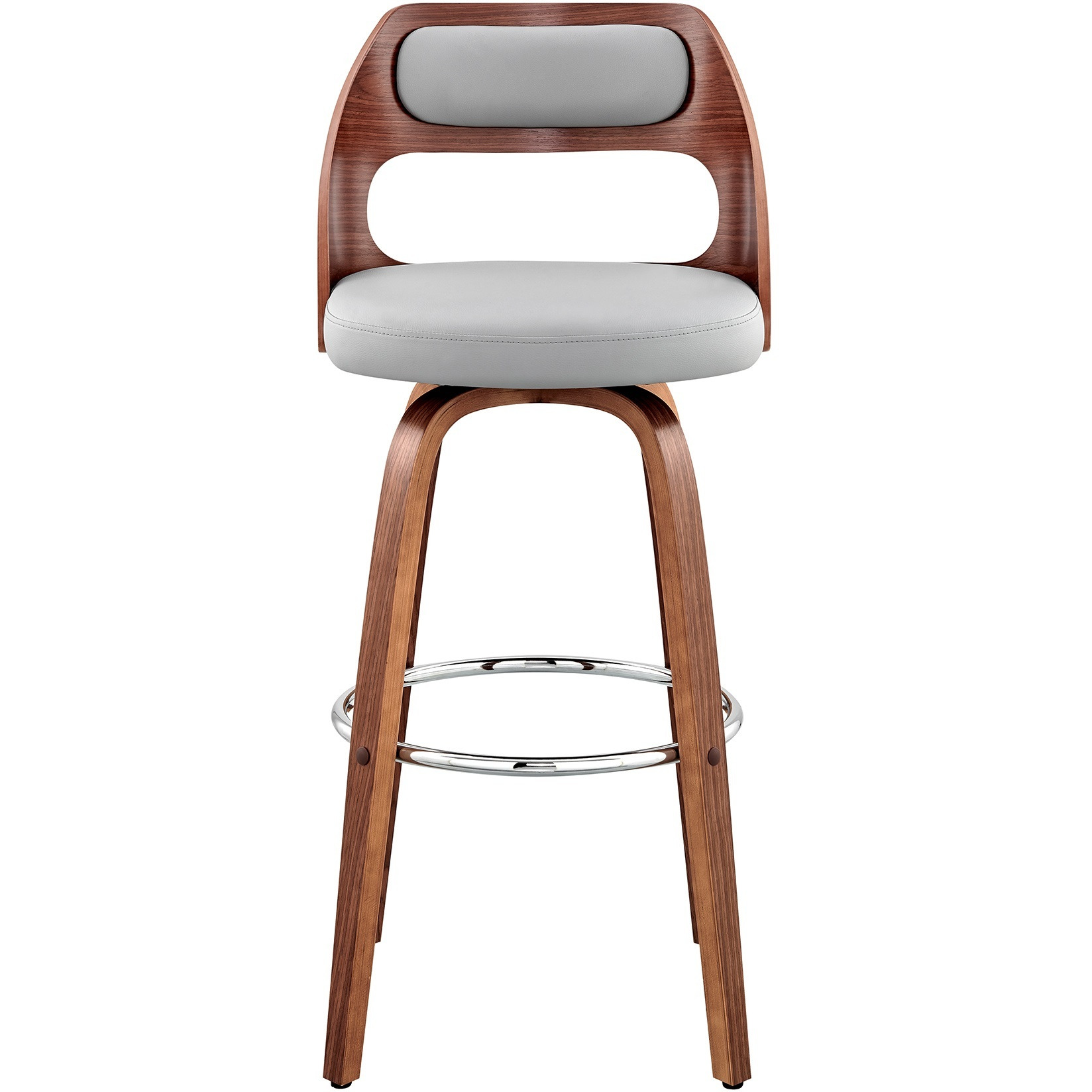 Julius 26" Gray Faux Leather and Walnut Wood Bar Stool