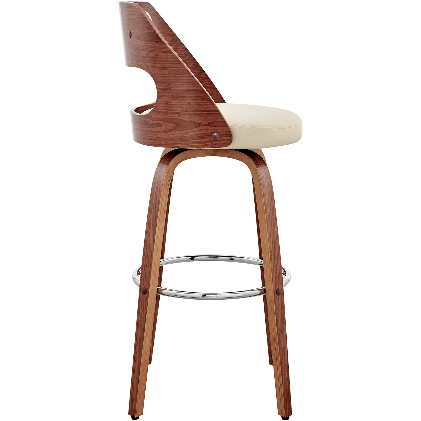 Julius 30" Cream Faux Leather and Walnut Wood Bar Stool