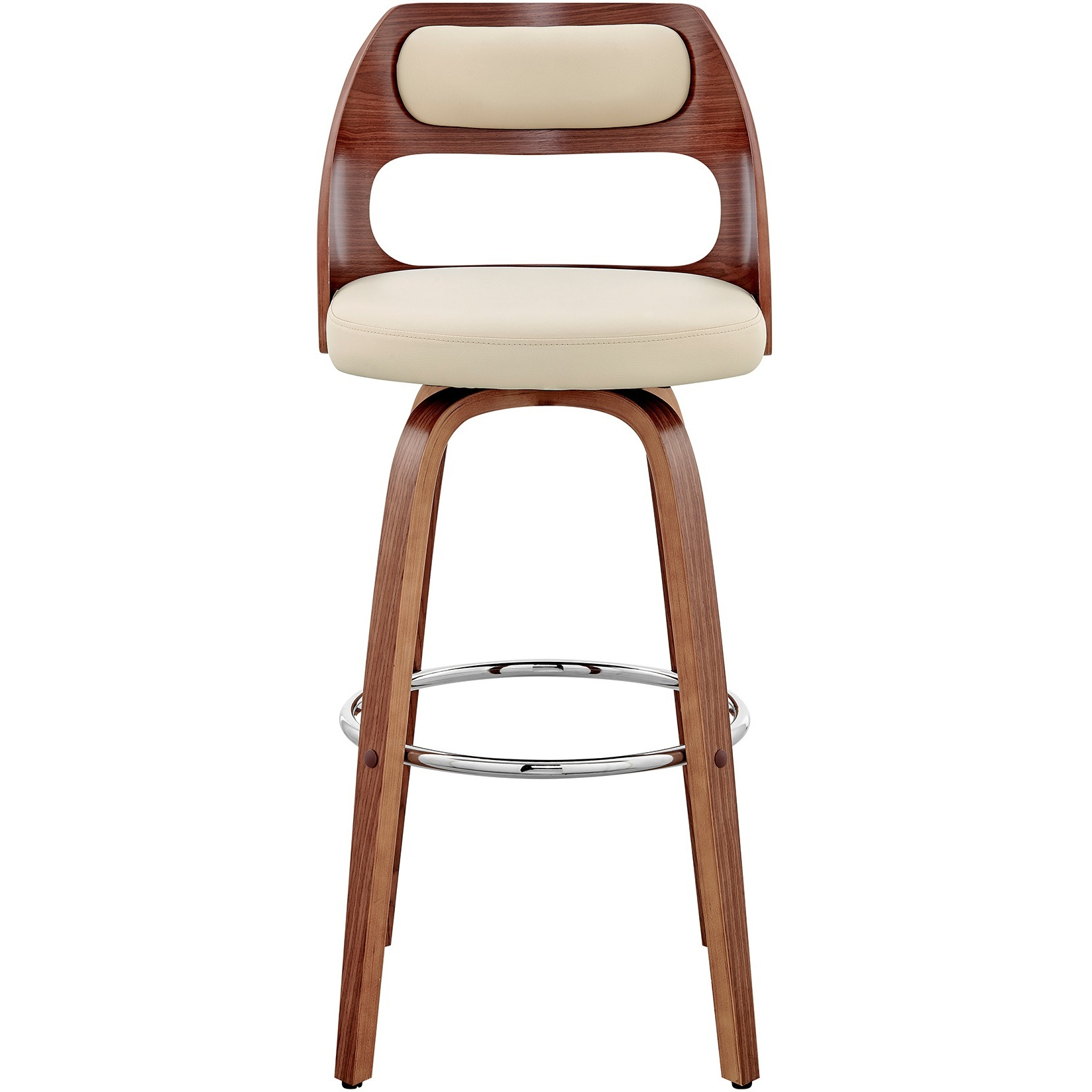 Julius 30" Cream Faux Leather and Walnut Wood Bar Stool