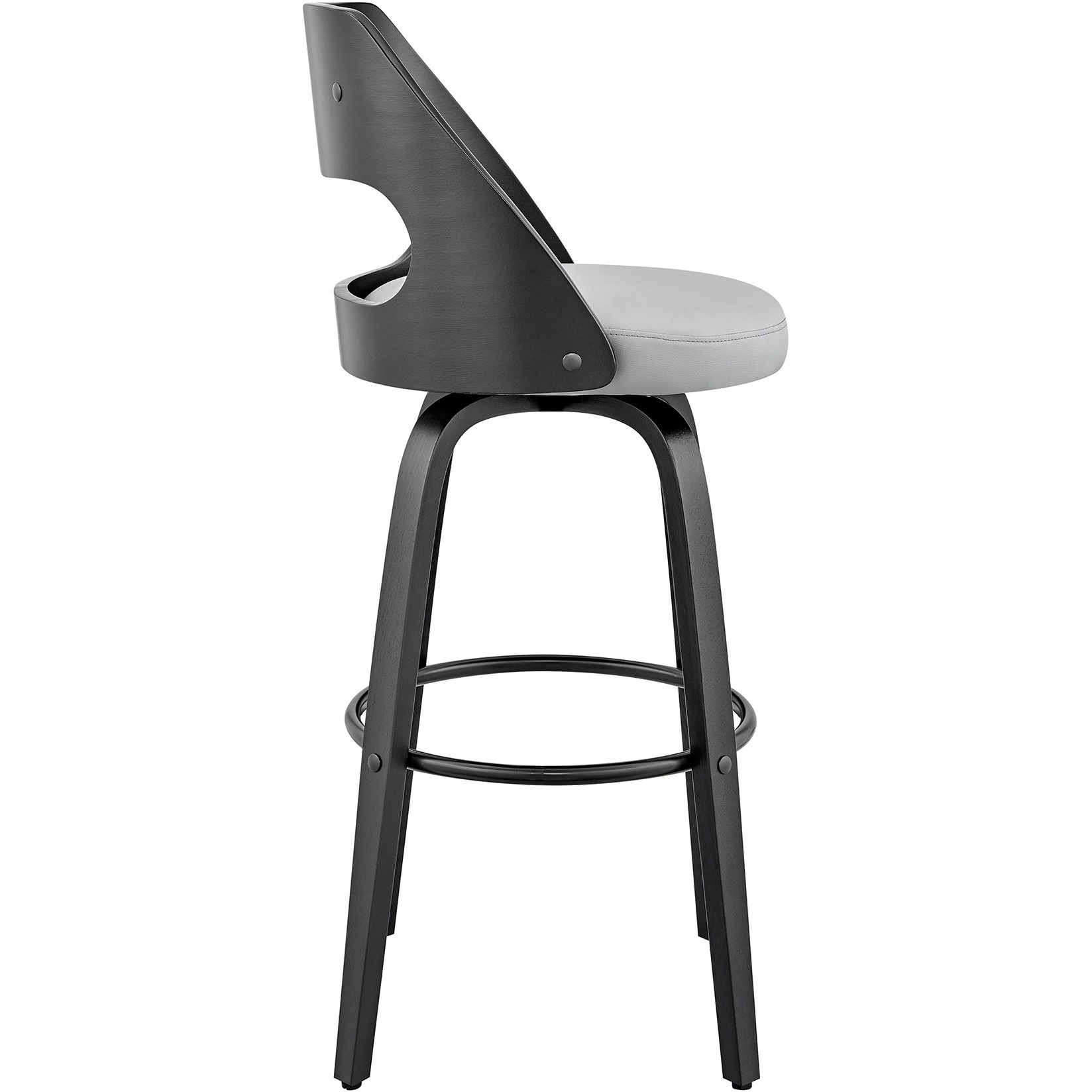 Julius 26" Gray Faux Leather and Black Wood Bar Stool