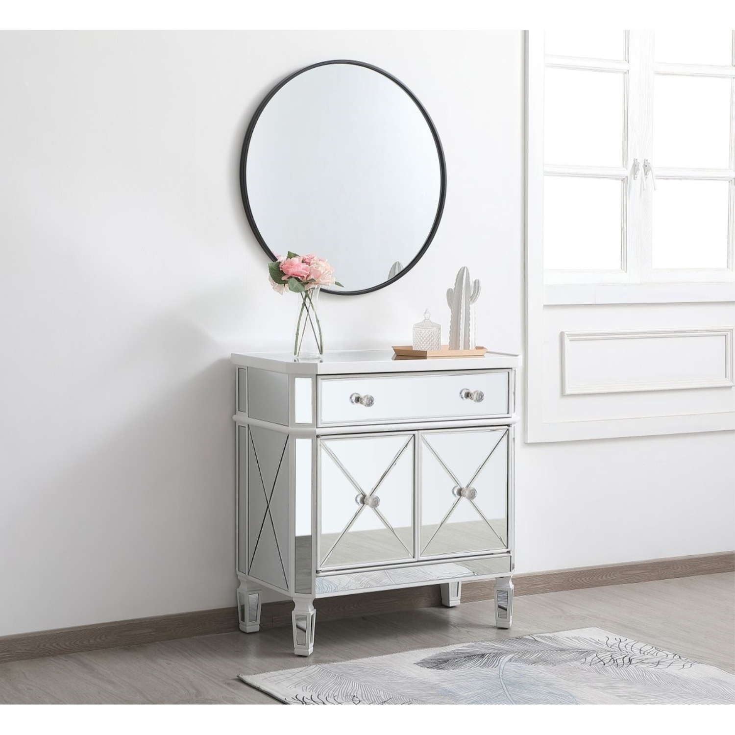 32 inch mirrored cabinet in antique white