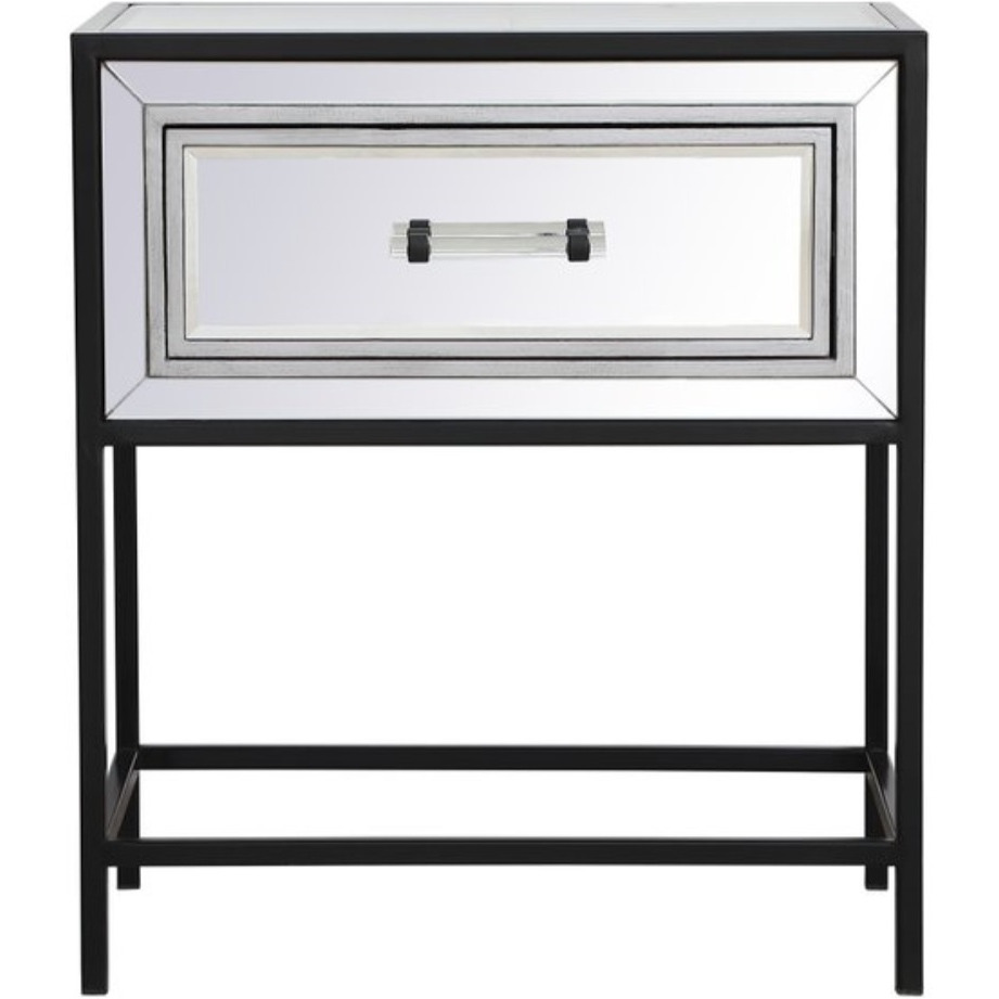 21 inch mirrored one drawer end table in black
