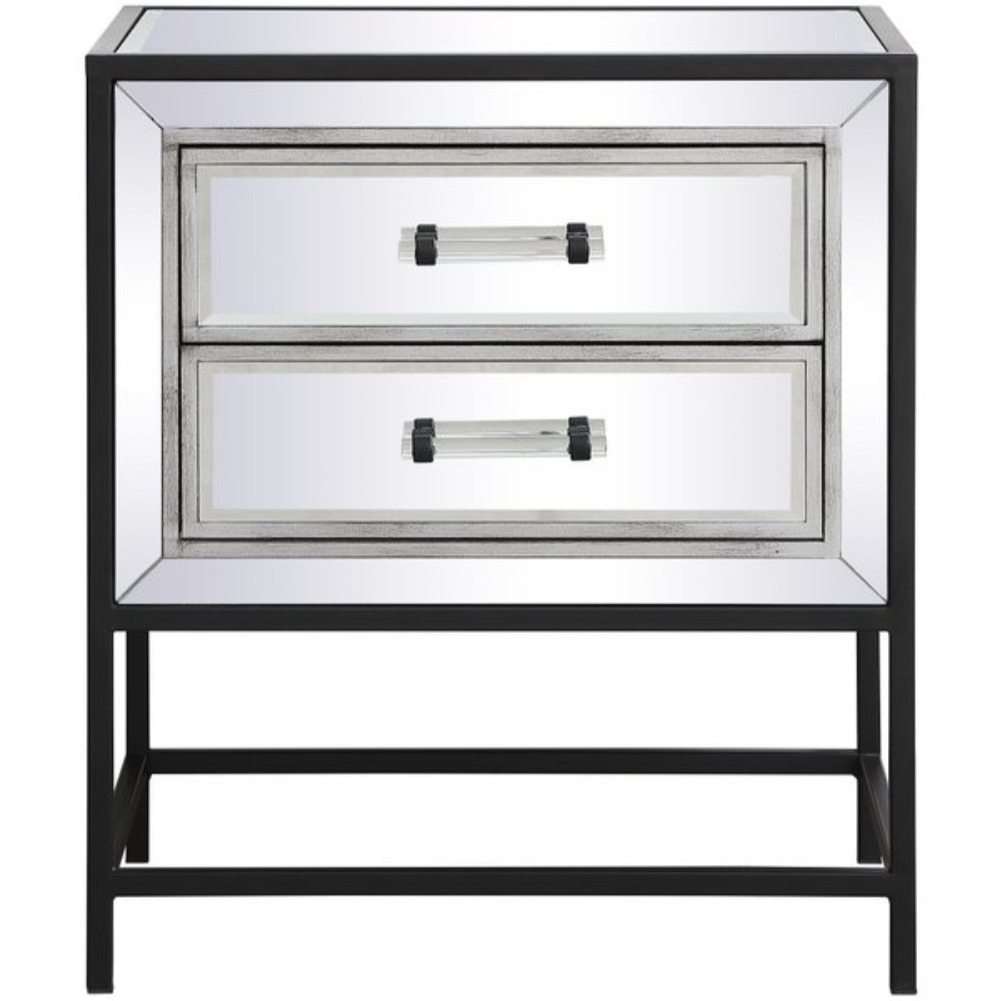 21 inch mirrored two drawers end table in black