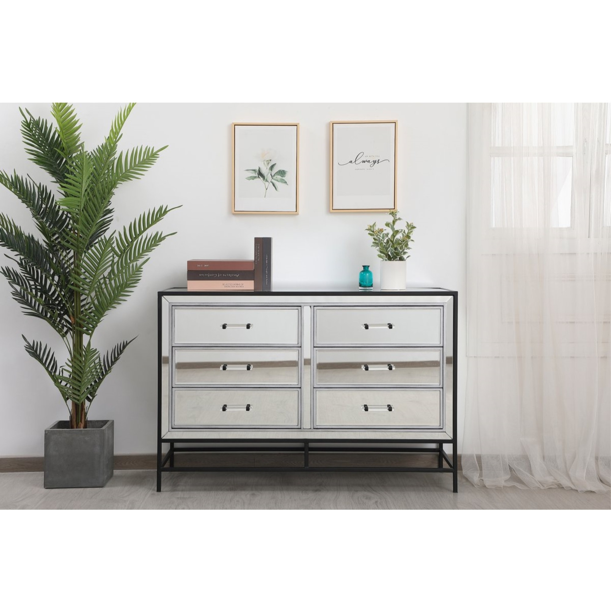34 inch mirrored 5 drawers chest in black