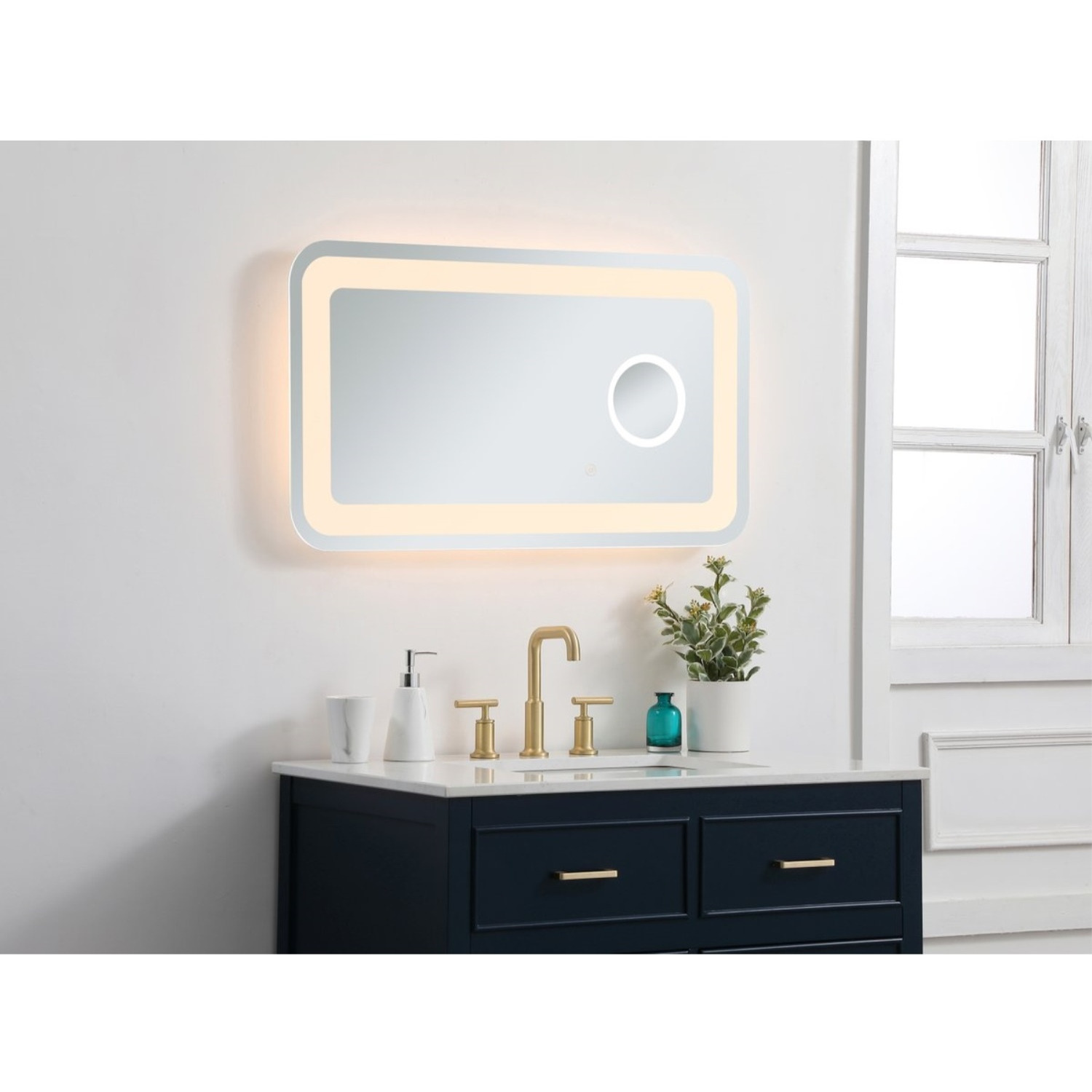 Lux 20in x 36in Hardwired LED mirror with magnifier and color changing temperature 3000K/4200K/6000K