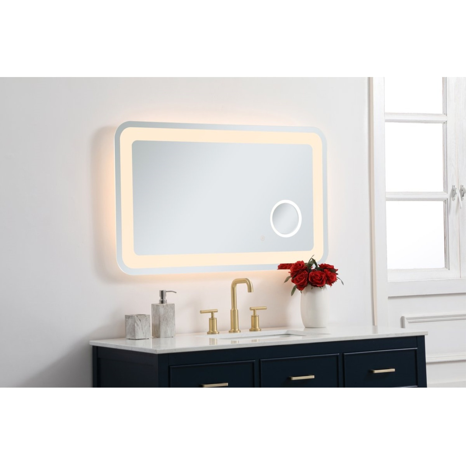 Lux 24in x 40in Hardwired LED mirror with magnifier and color changing temperature 3000K/4200K/6000K