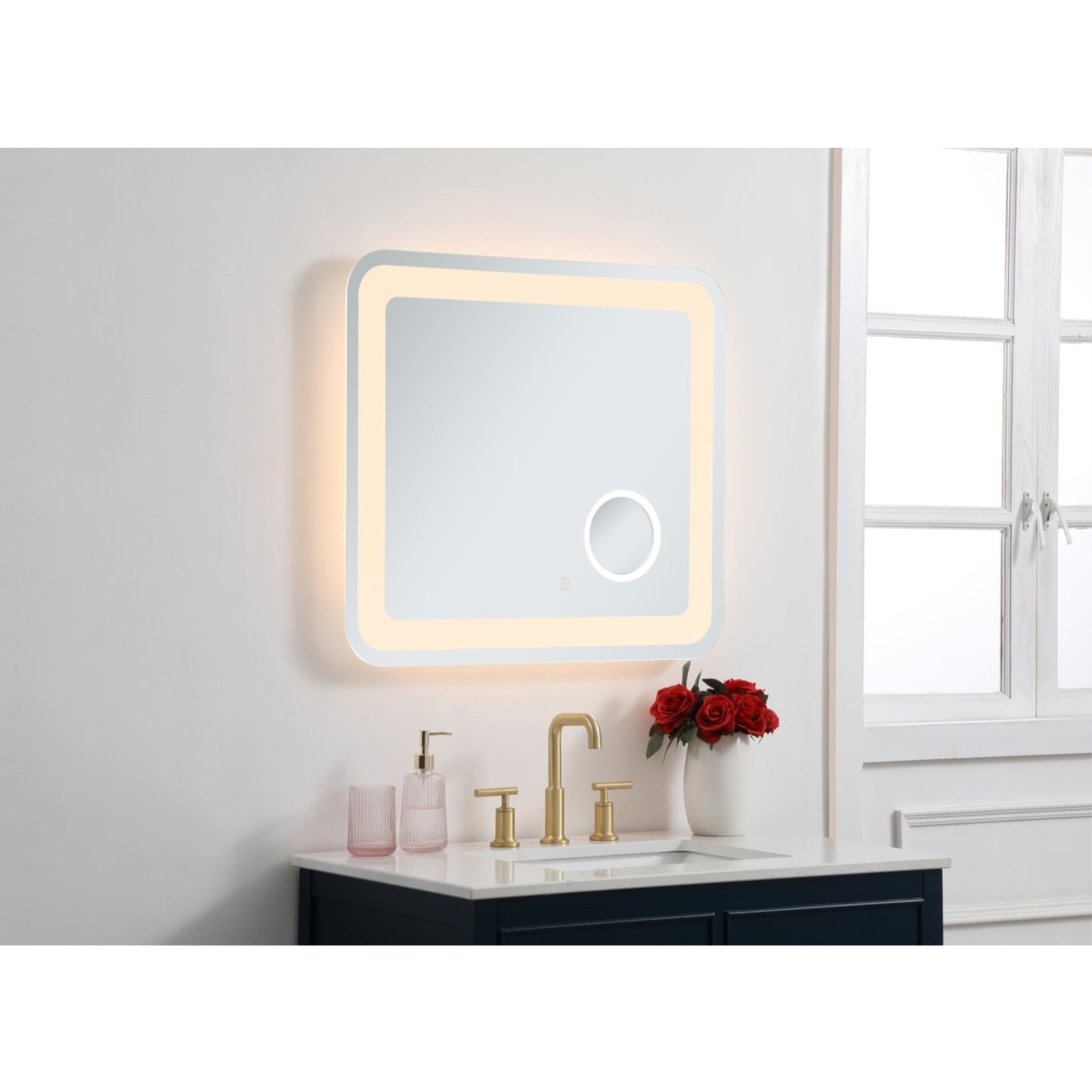 Lux 27in x 30in Hardwired LED mirror with magnifier and color changing temperature 3000K/4200K/6000K