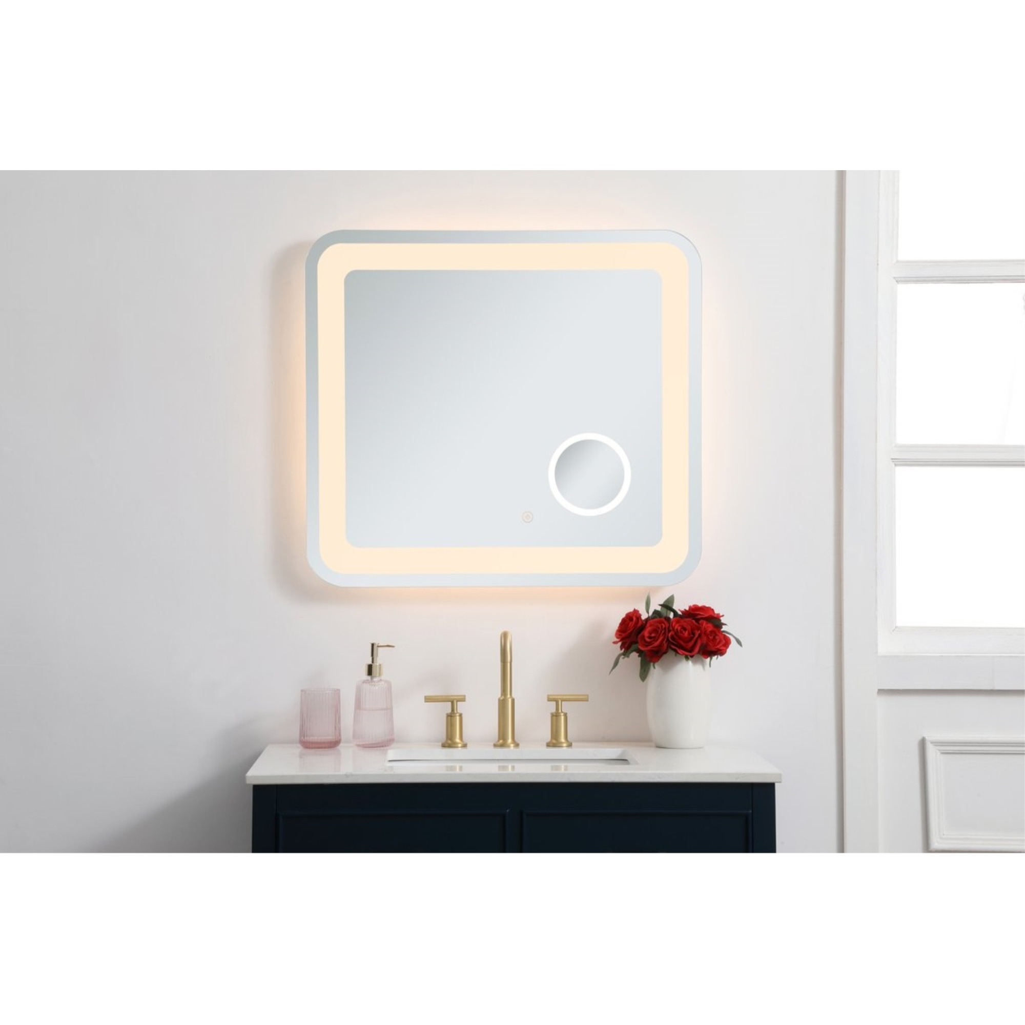 Lux 27in x 30in Hardwired LED mirror with magnifier and color changing temperature 3000K/4200K/6000K