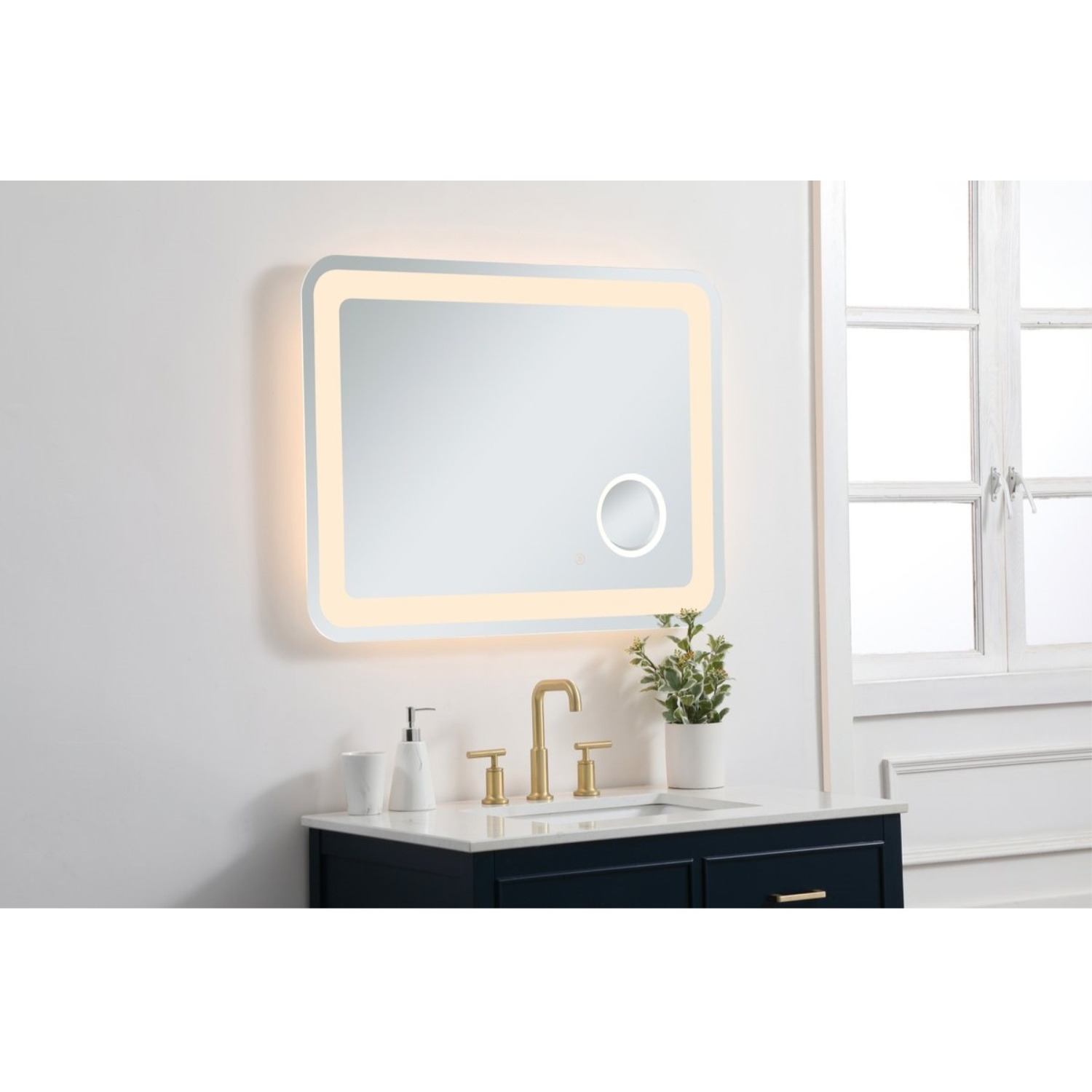Lux 27in x 36in Hardwired LED mirror with magnifier and color changing temperature 3000K/4200K/6000K