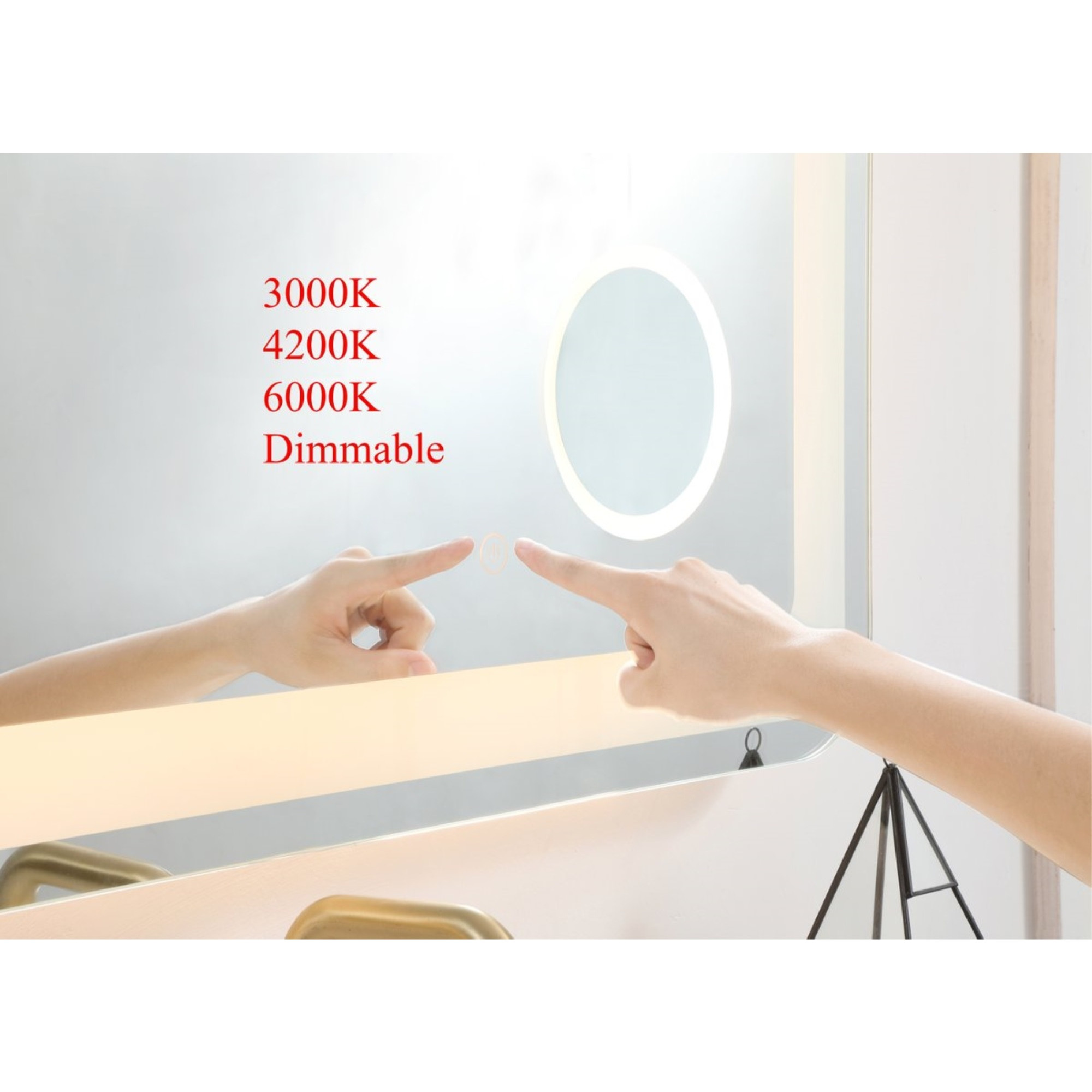 Lux 27in x 36in Hardwired LED mirror with magnifier and color changing temperature 3000K/4200K/6000K